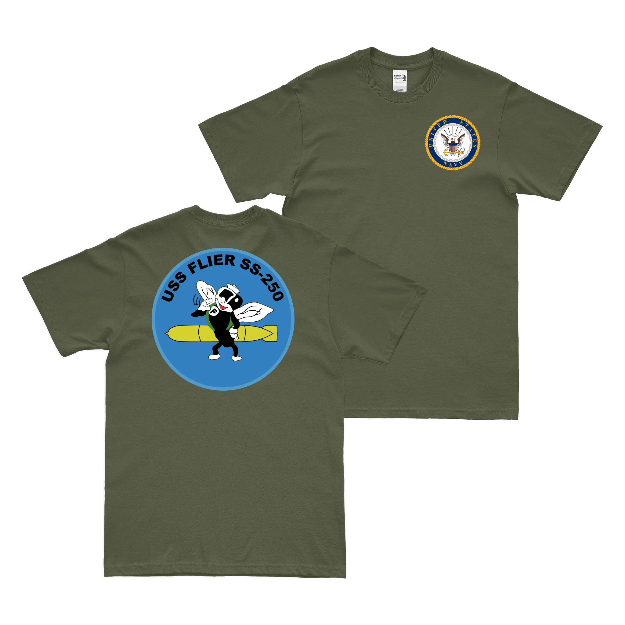 Double-Sided USS Flier (SS-250) Gato-class Submarine T-Shirt - Image 2