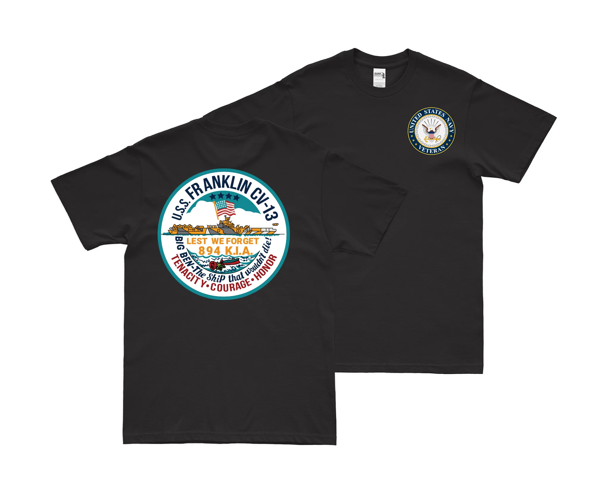 Double-Sided USS Franklin (CV-13) Veteran T-Shirt
