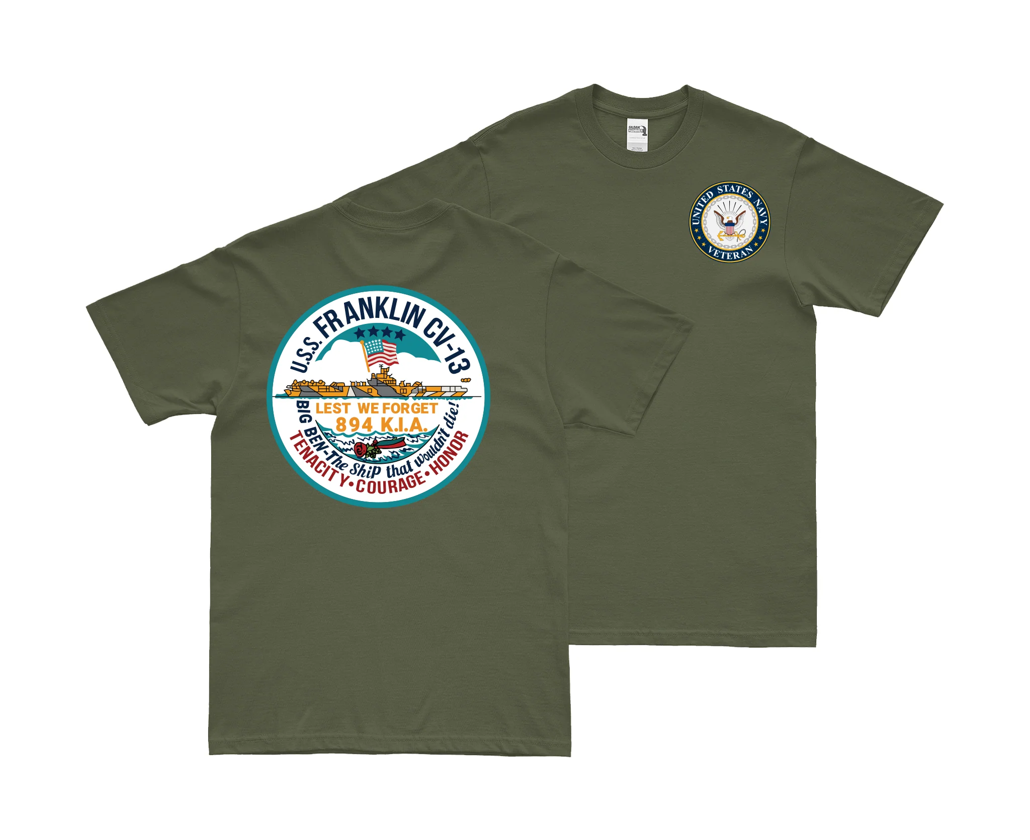 Double-Sided USS Franklin (CV-13) Veteran T-Shirt - Image 2