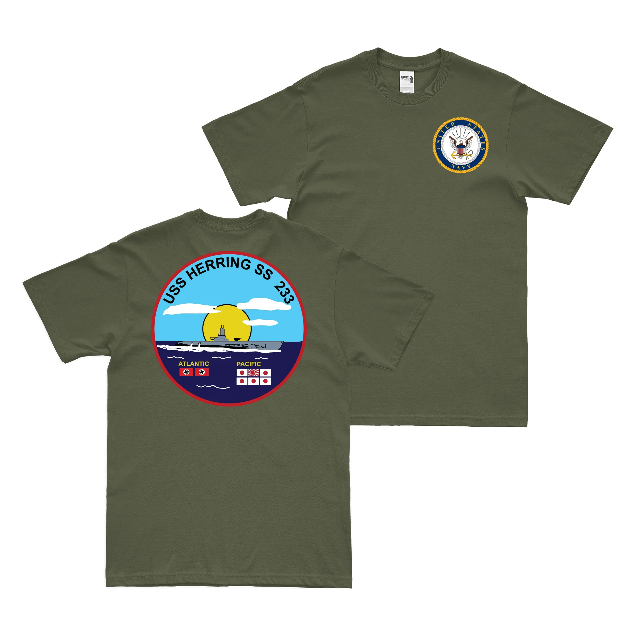 Double-Sided USS Herring (SS-233) Gato-class Submarine T-Shirt - Image 2