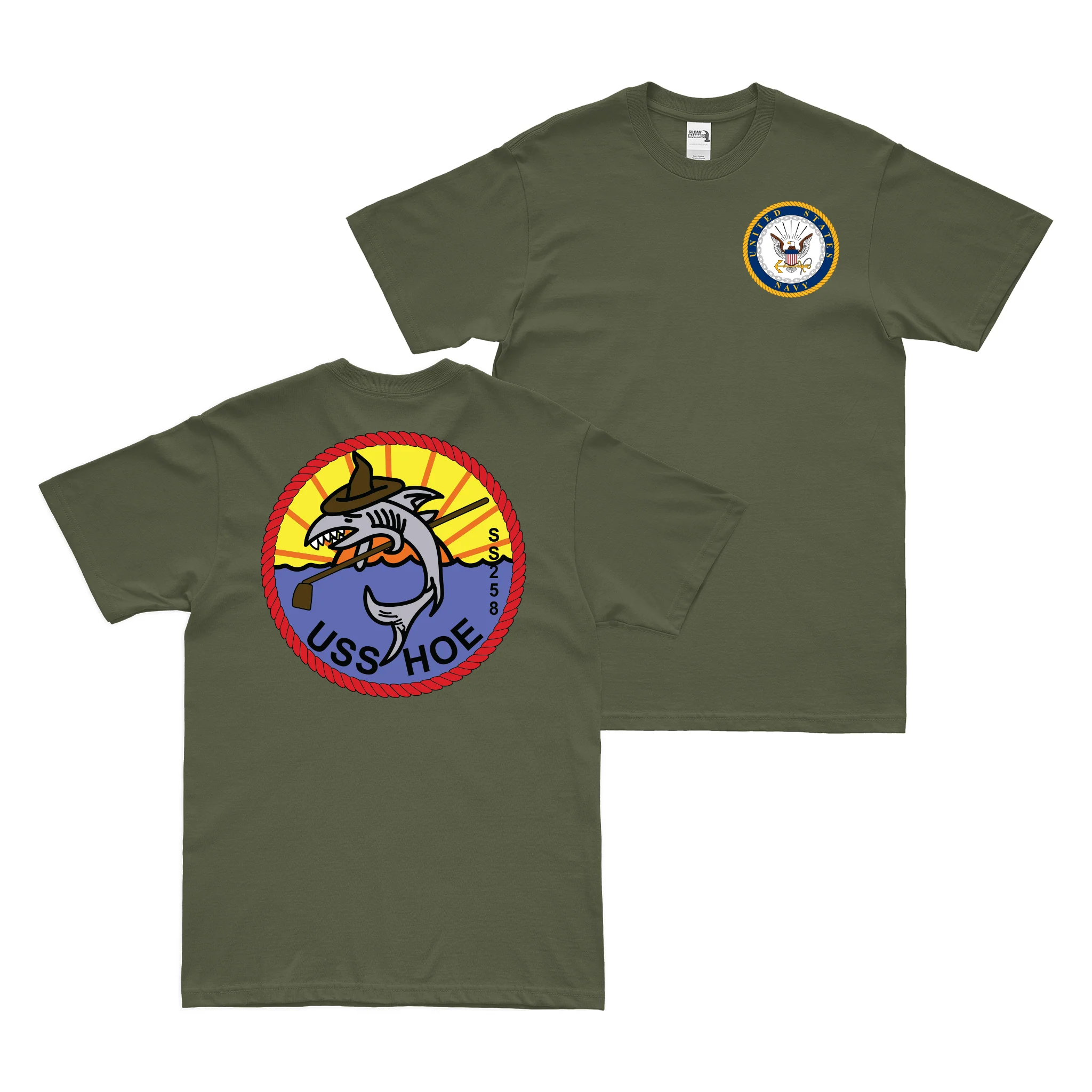 Double-Sided USS Hoe (SS-258) Gato-class Submarine T-Shirt - Image 2