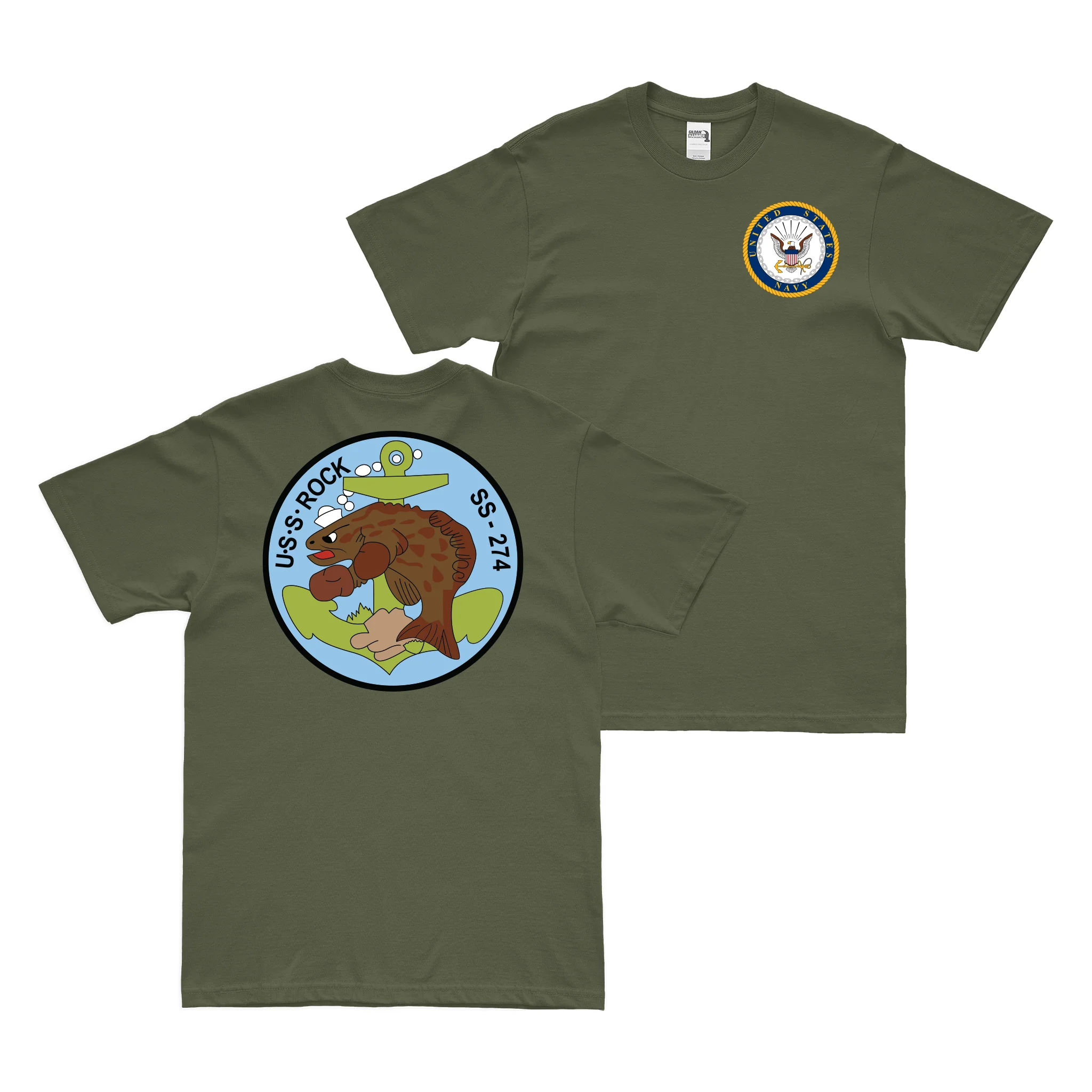 Double-Sided USS Rock (SS-274) Gato-class Submarine T-Shirt - Image 2