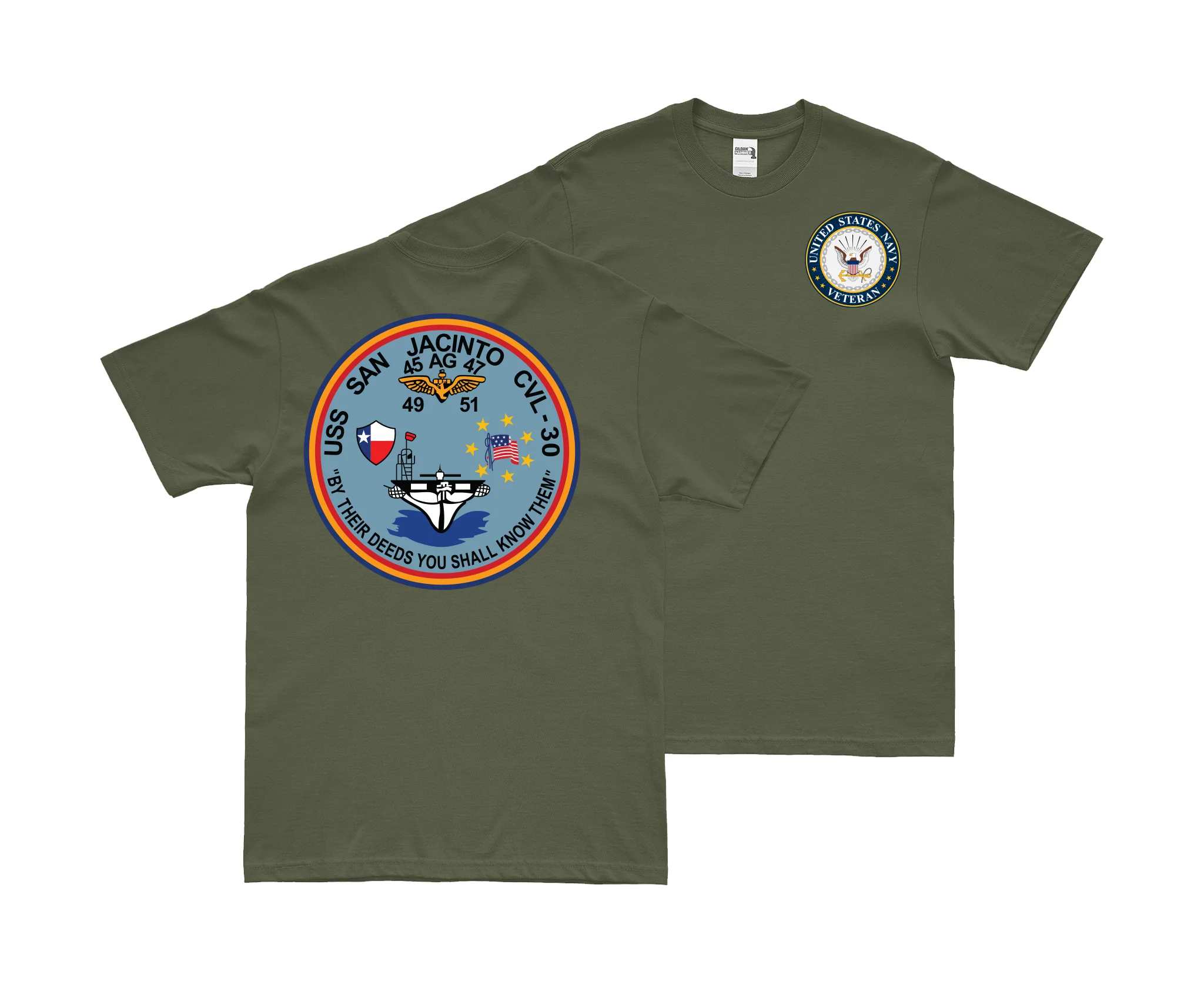 Double-Sided USS San Jacinto (CVL-30) Veteran T-Shirt - Image 2