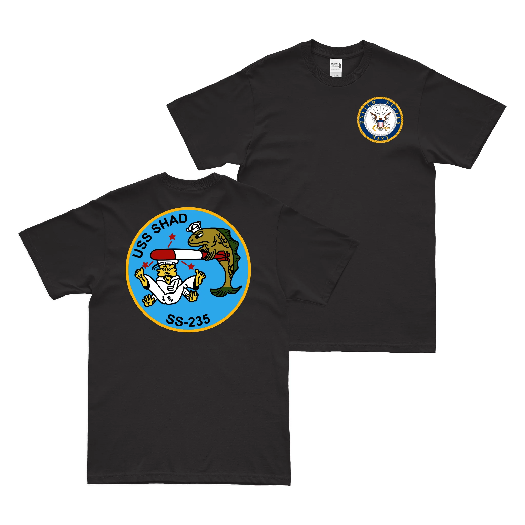 Double-Sided USS Shad (SS-235) Gato-class Submarine T-Shirt