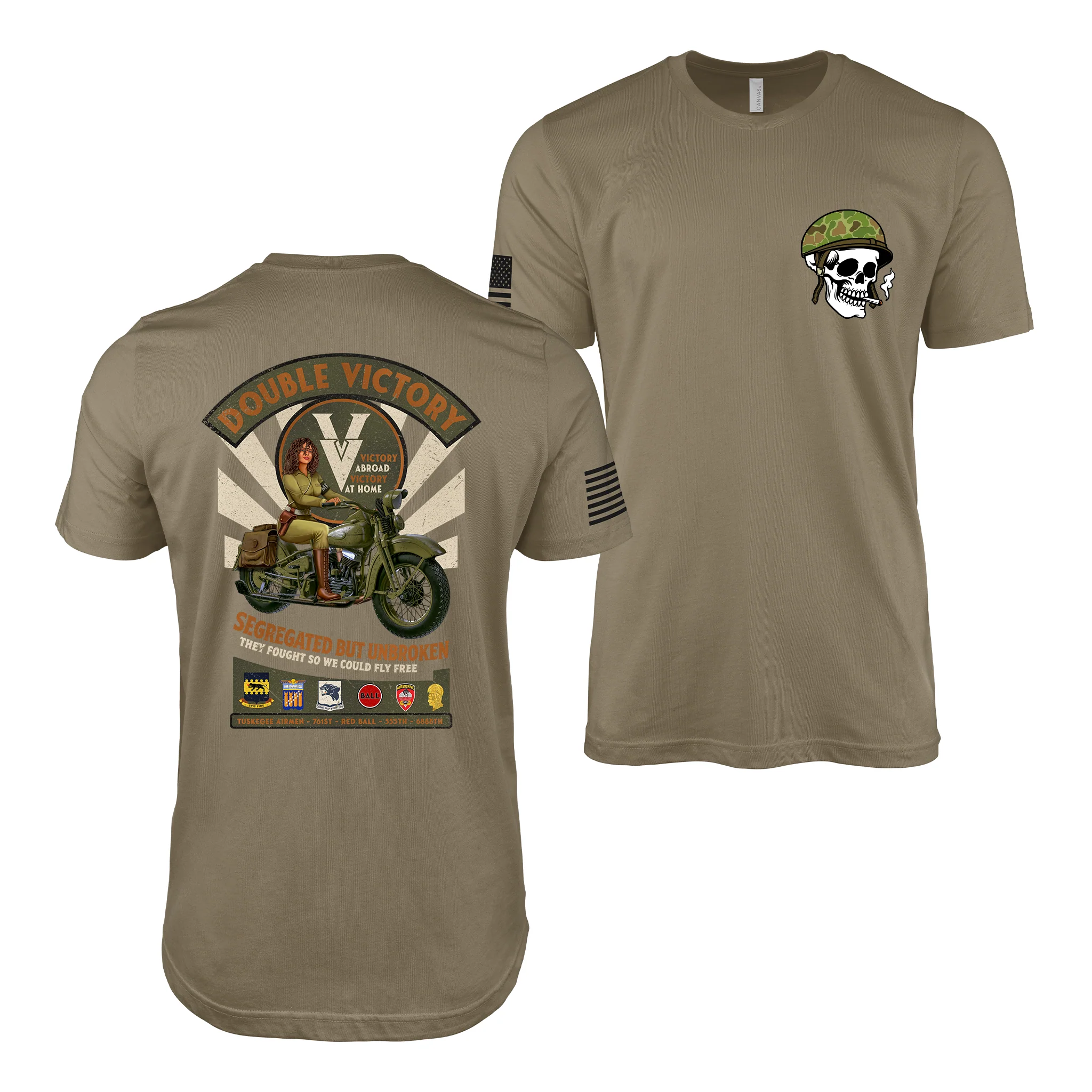 Double V Victory – WW2 MP Pin-Up Girl Saulyna T-Shirt - Image 2
