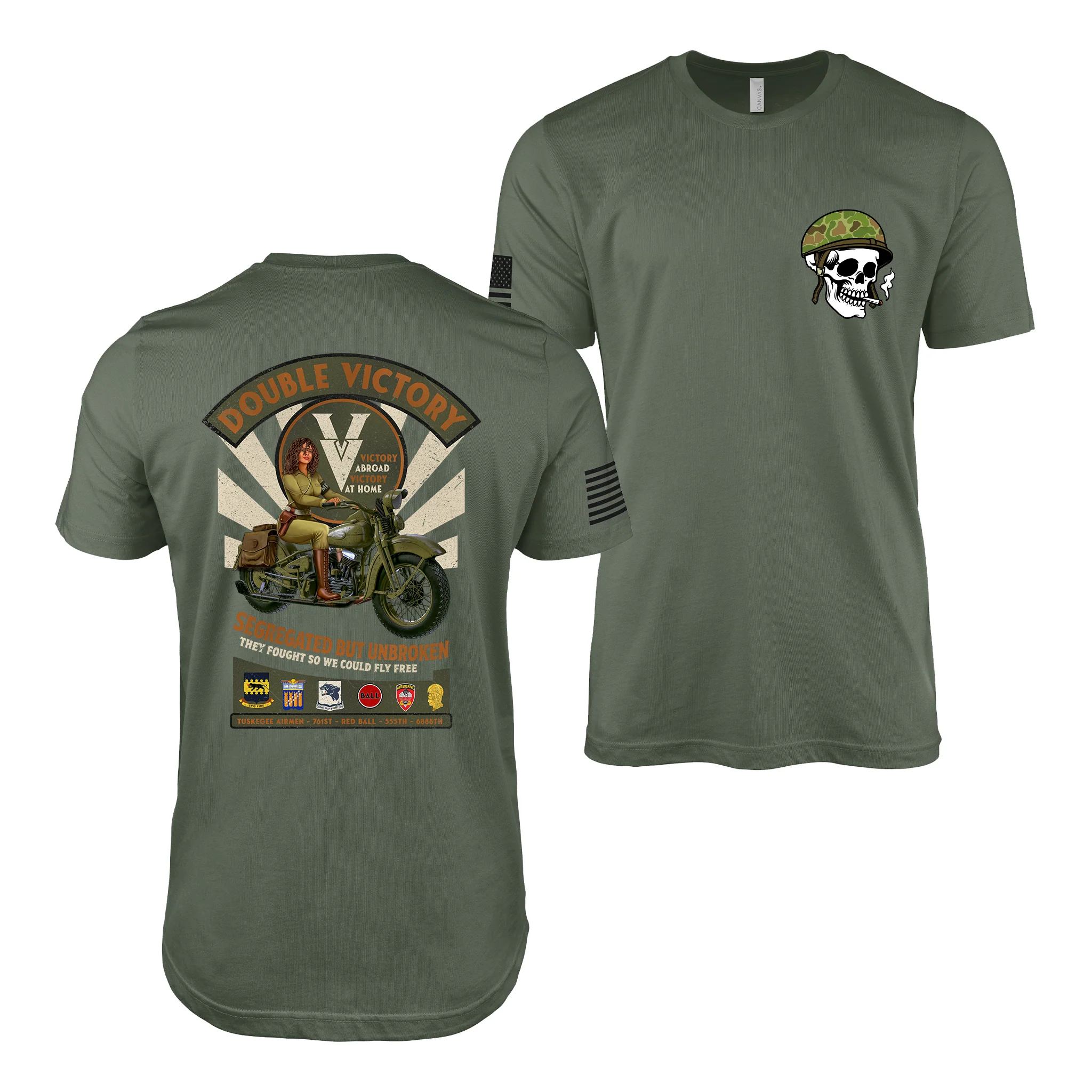 Double V Victory – WW2 MP Pin-Up Girl Saulyna T-Shirt - Image 3