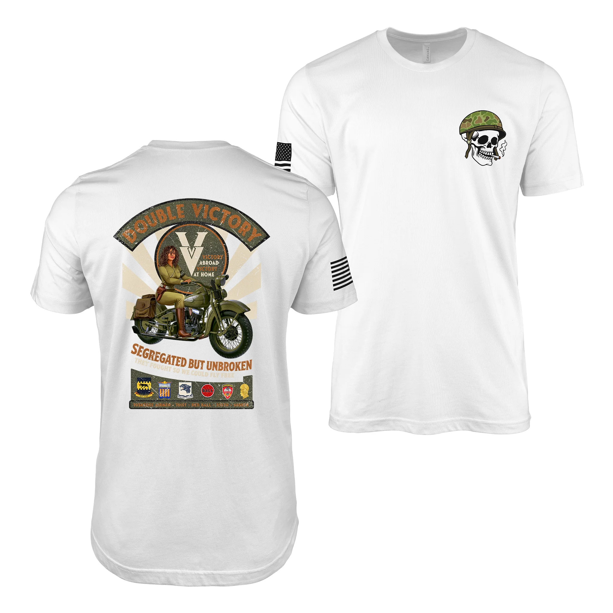 Double V Victory – WW2 MP Pin-Up Girl Saulyna T-Shirt - Image 5