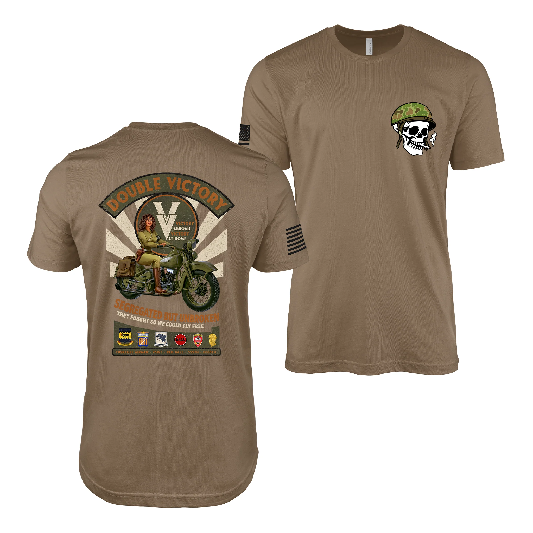 Double V Victory – WW2 MP Pin-Up Girl Saulyna T-Shirt - Image 6