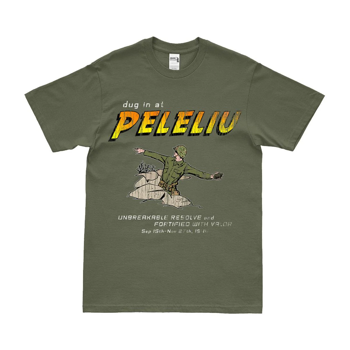 USMC 'Dug in at Peleliu' WW2 Battle of Peleliu 1944 T-Shirt - Image 2