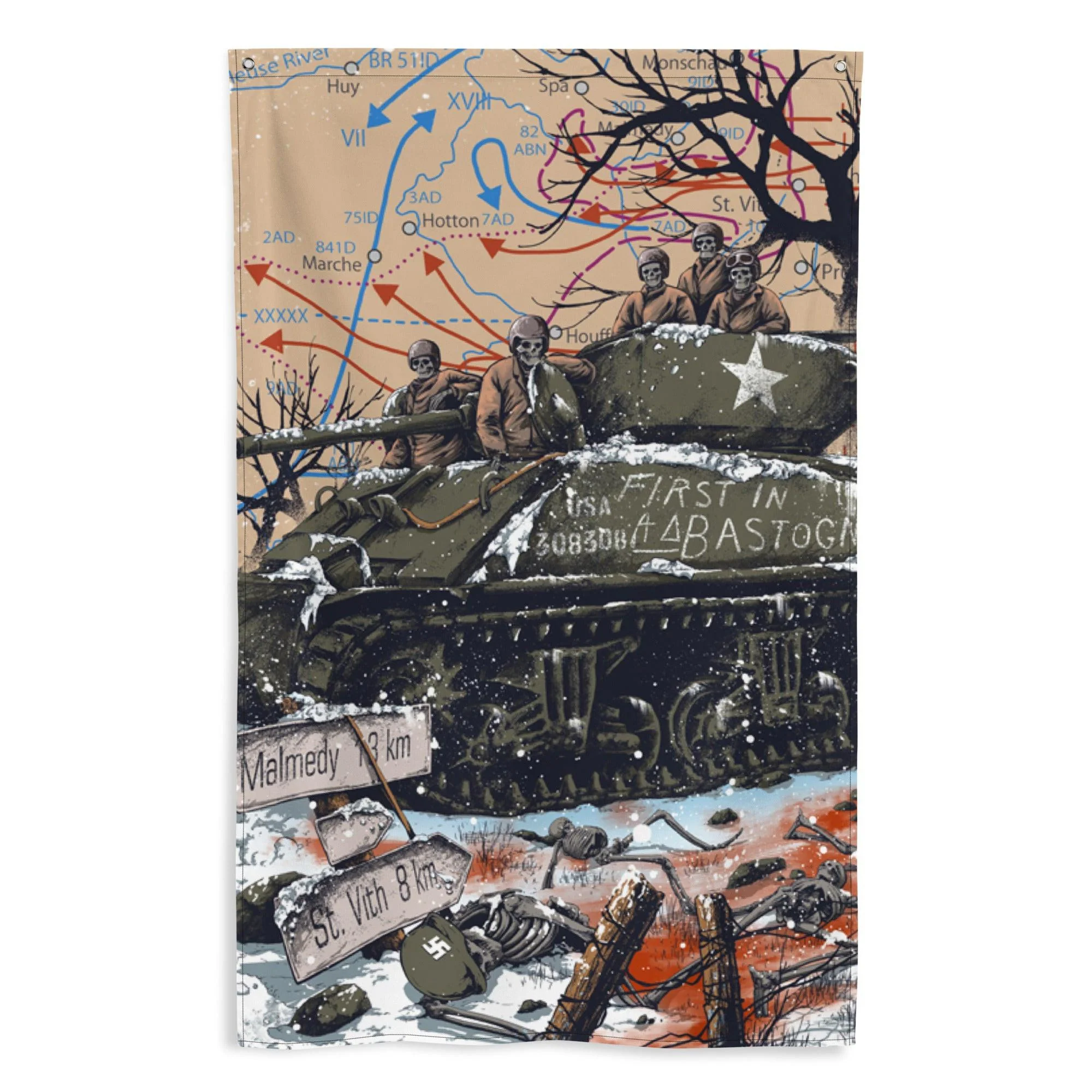 First in Bastogne - U.S. Army Battle of the Bulge WW2 Flag - Image 4