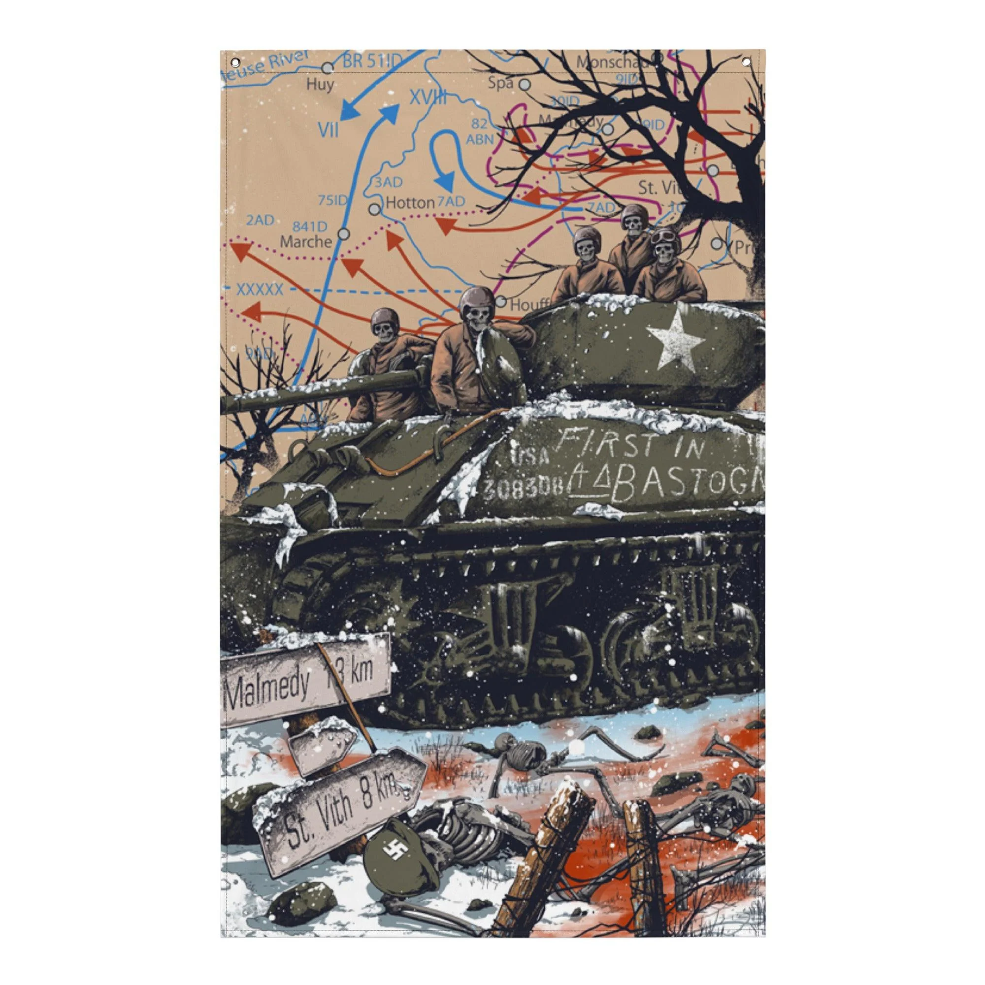 First in Bastogne - U.S. Army Battle of the Bulge WW2 Flag - Image 5