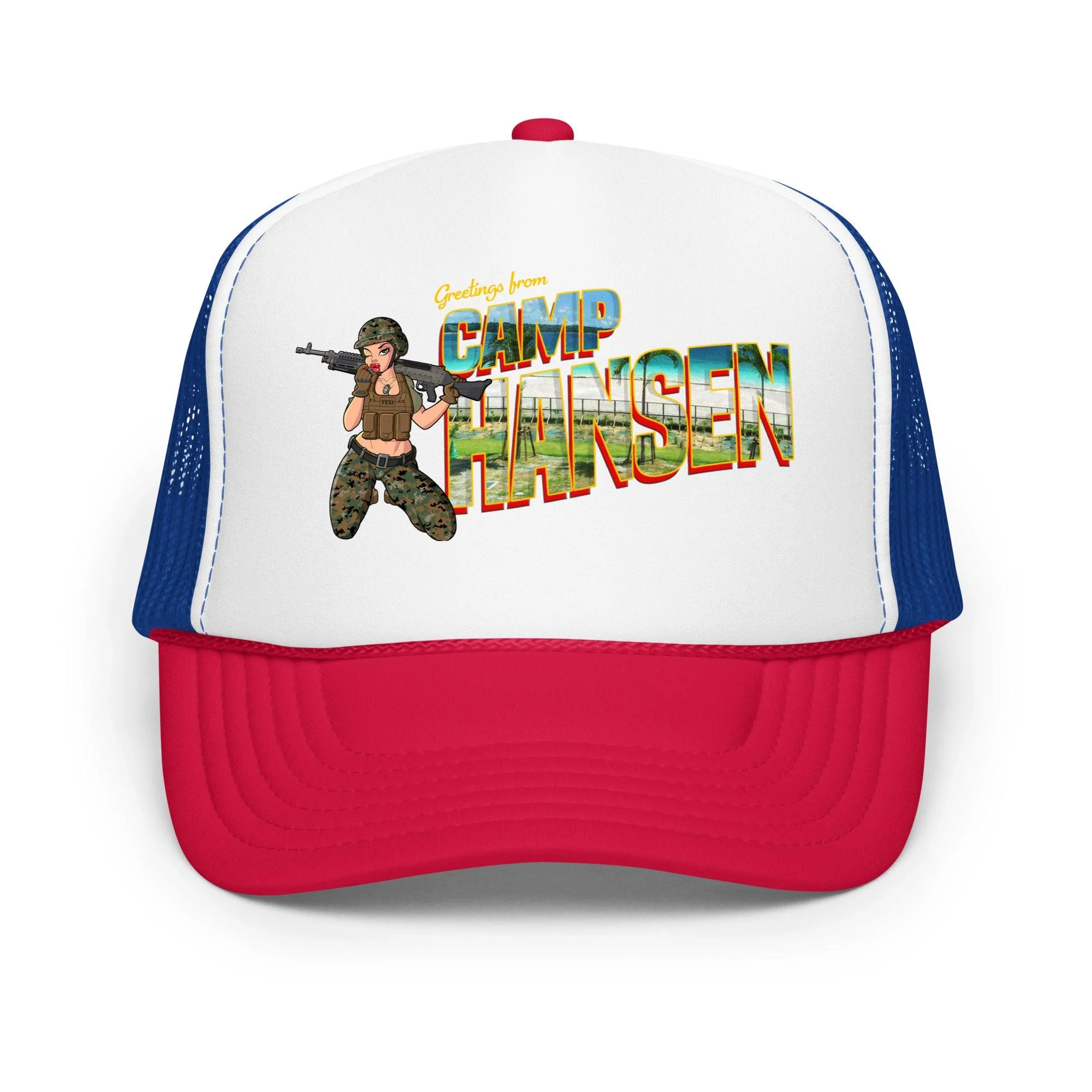 Greetings From Camp Hansen Foam Trucker Hat - Image 13