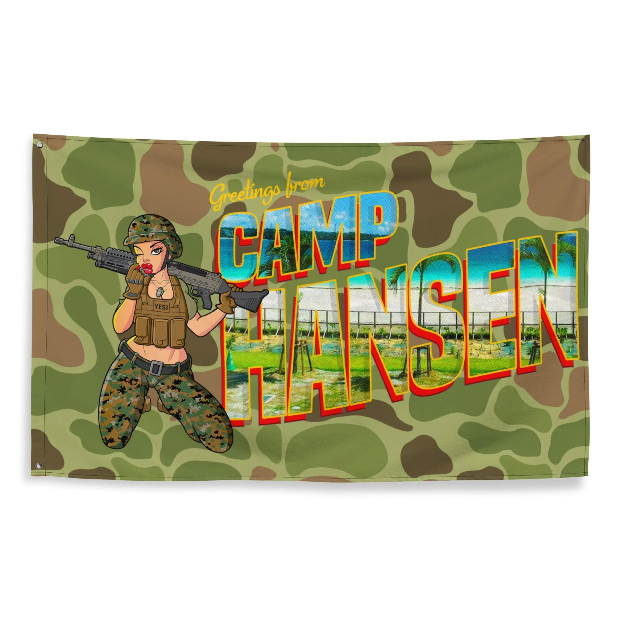 Greetings From Camp Hansen Frogskin Camo Wall Flag - Image 5