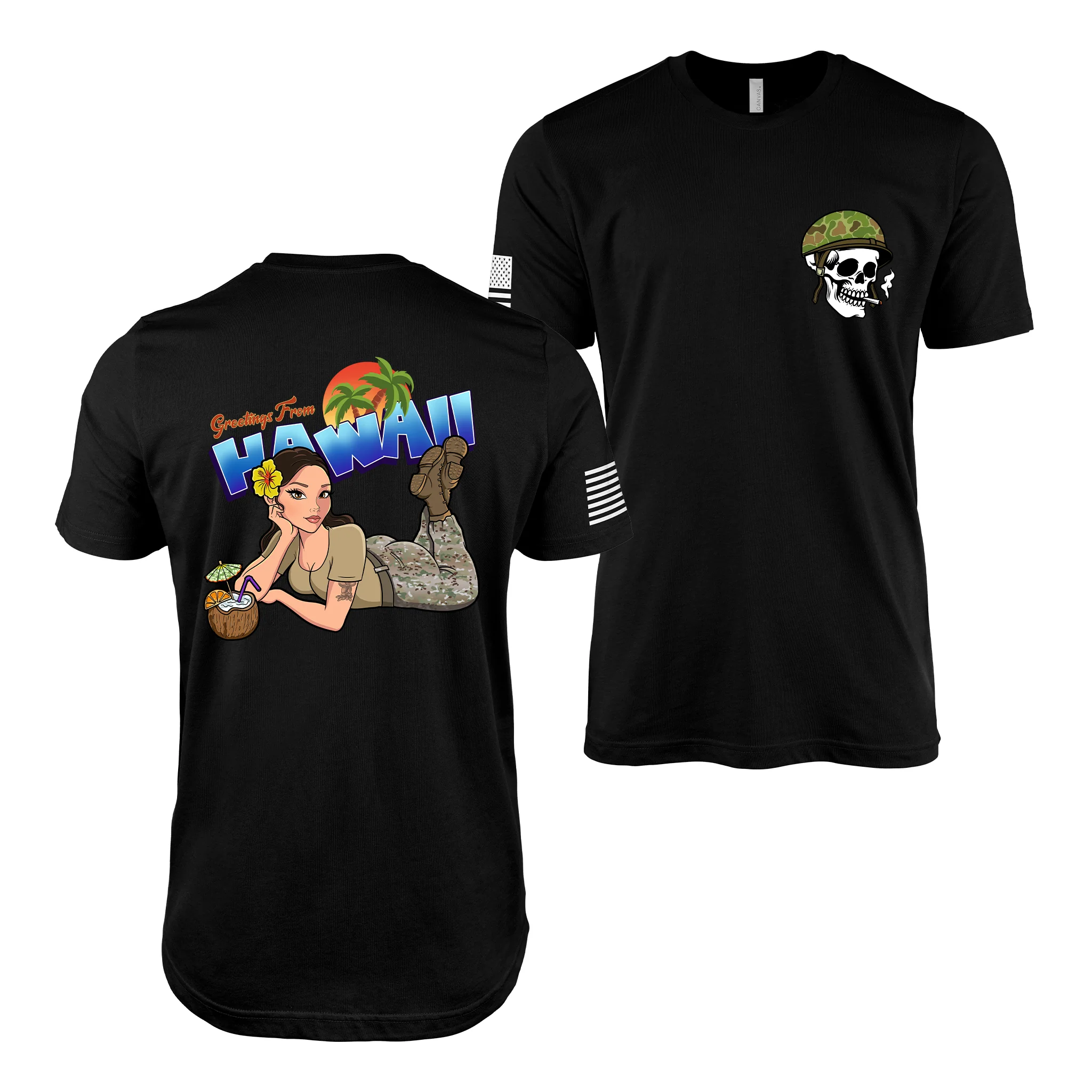 Greetings From Hawaii U.S. Army Pin Up Girl Kayla T-Shirt - Image 2