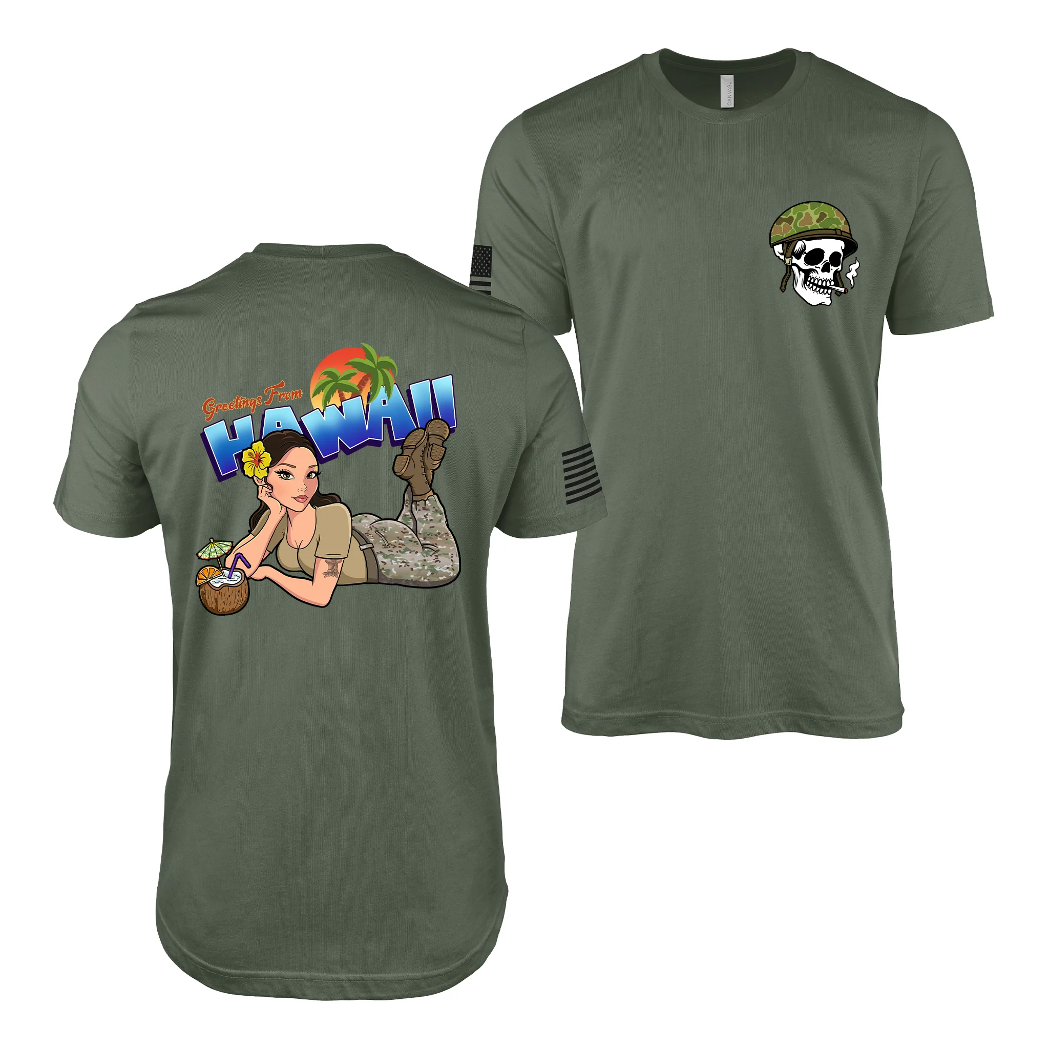 Greetings From Hawaii U.S. Army Pin Up Girl Kayla T-Shirt - Image 4