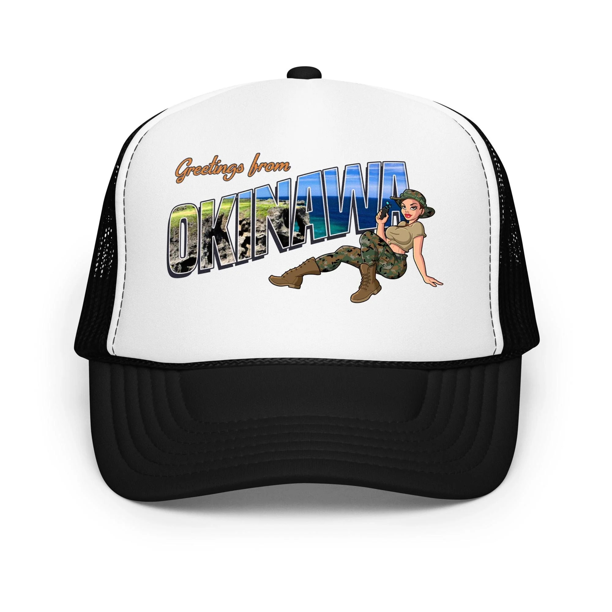 Greetings From Okinawa Foam Trucker Hat - Image 10