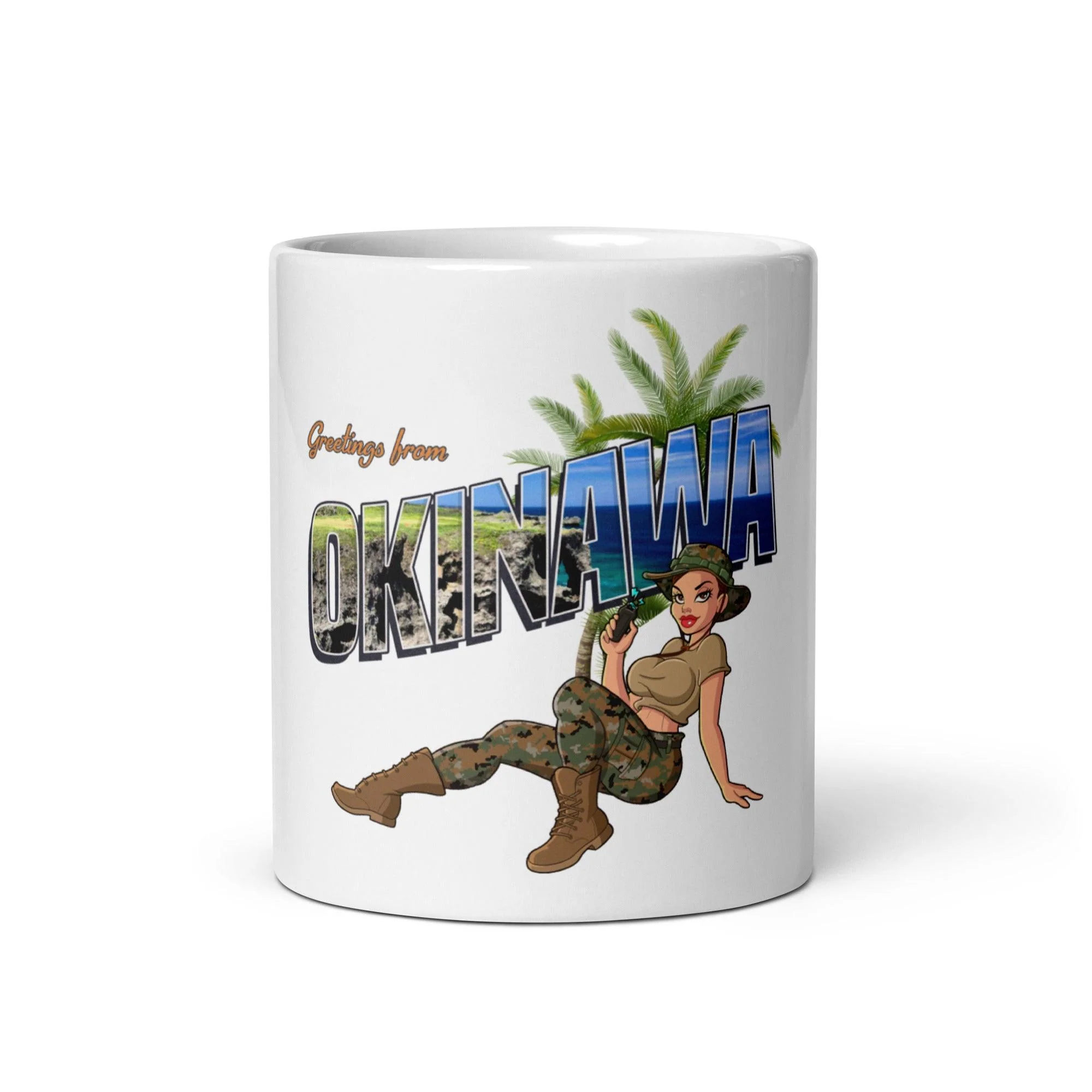 Greetings From Okinawa Pin-Up Girl Yesi Coffee Mug - Image 4