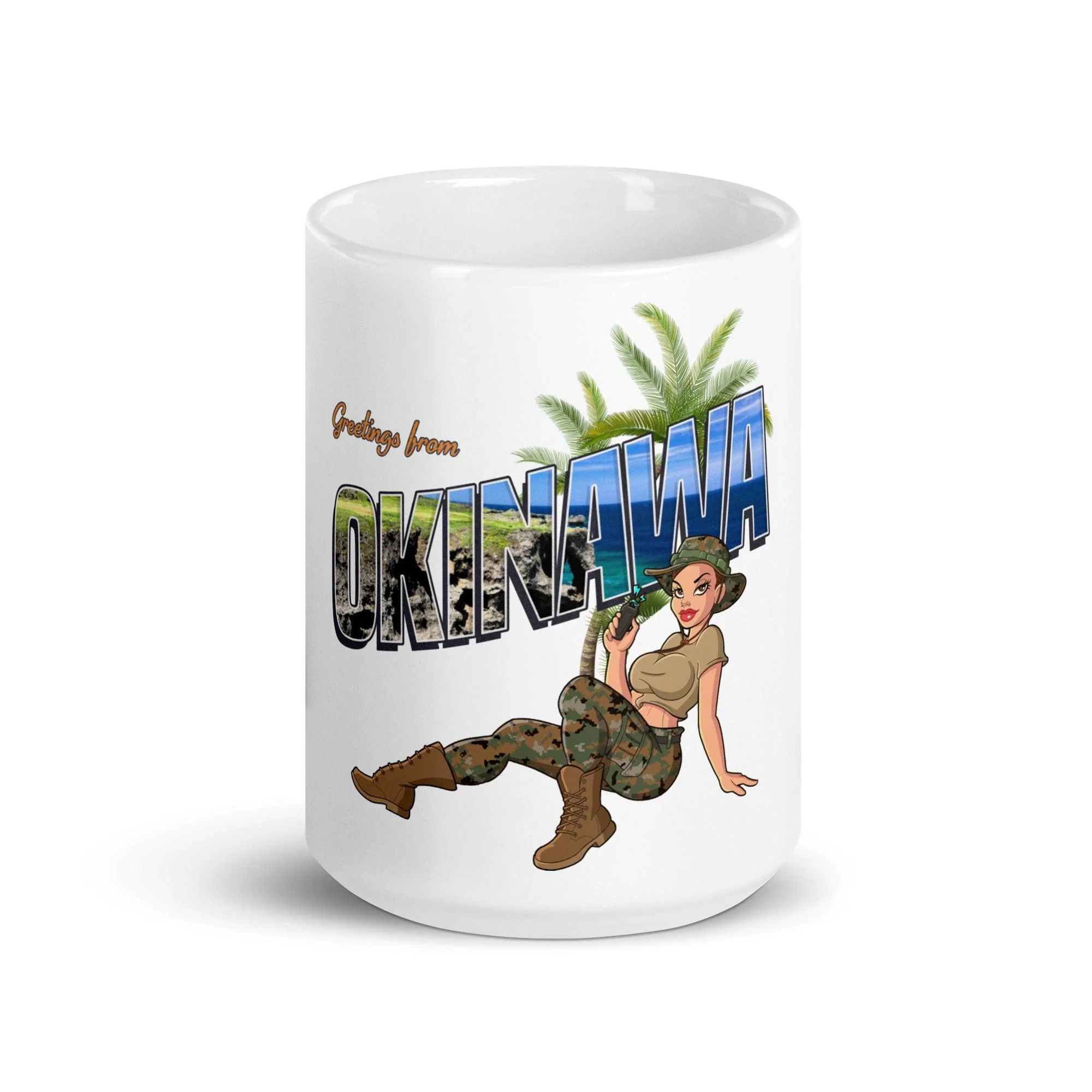 Greetings From Okinawa Pin-Up Girl Yesi Coffee Mug - Image 7
