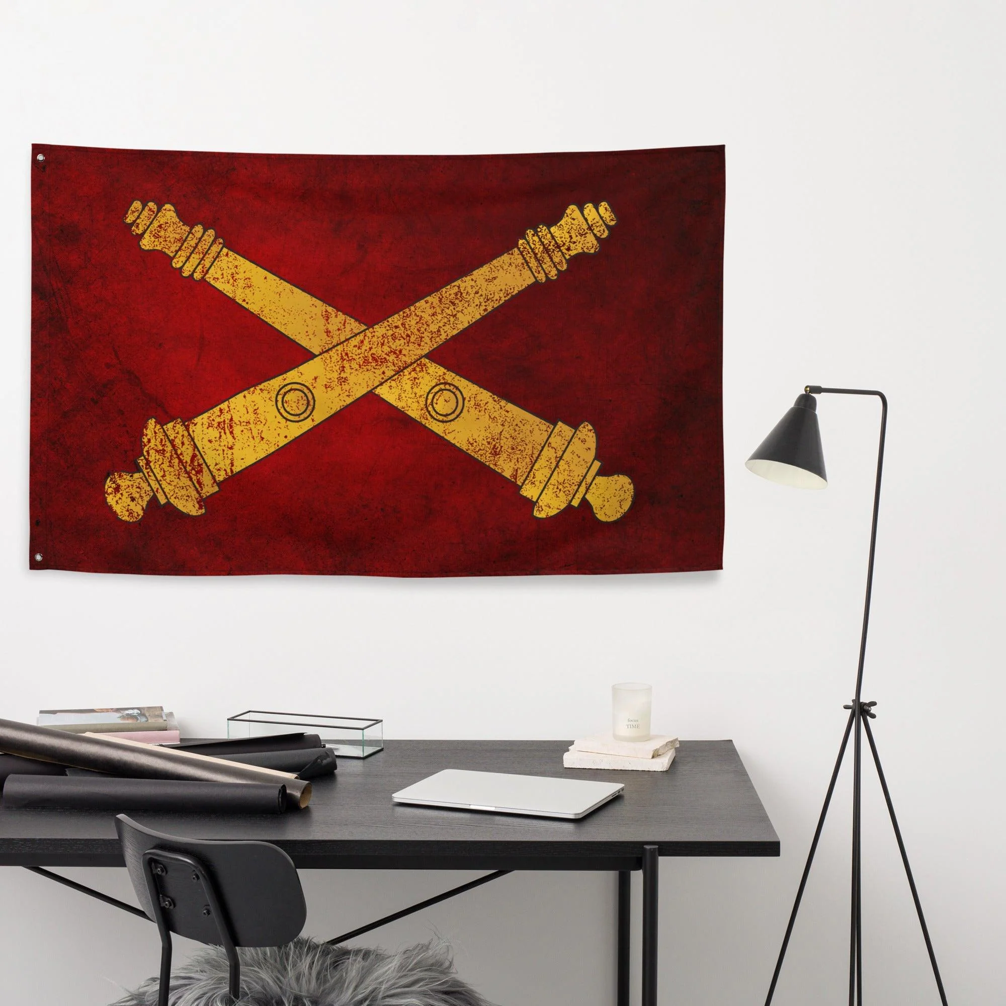 Grunge U.S. Army Field Artillery Cannons Wall Flag - Image 3