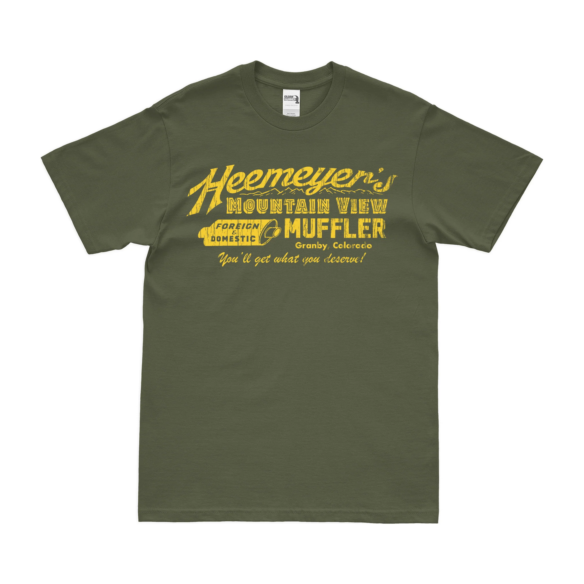 Vintage Heeymeyer's Mountain View Muffler Shop Granby Colorado Killdozer T-Shirt - Image 4