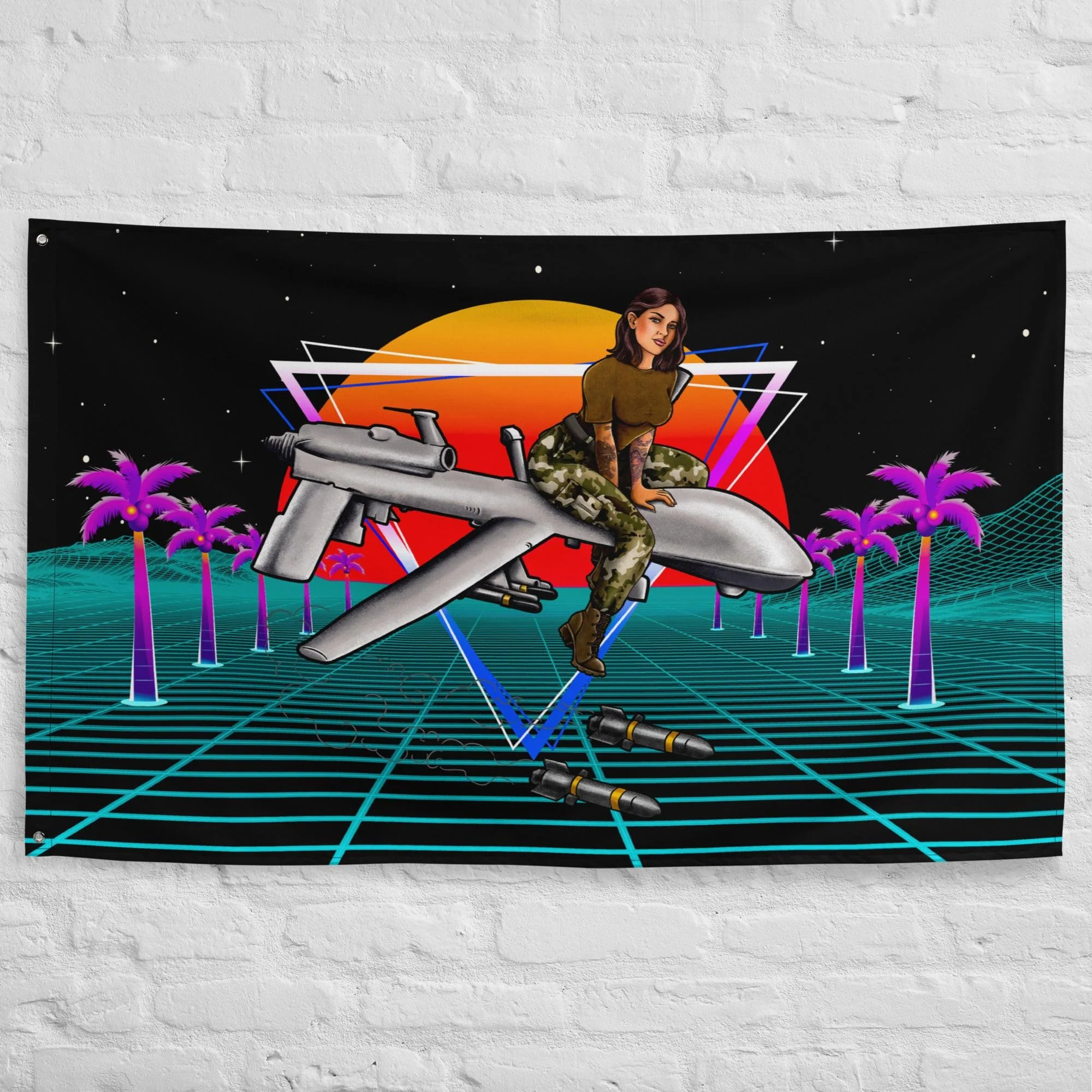 Military Intel Pin-Up Girl Julia MQ-9 Reaper Drone Wall Flag - Image 4