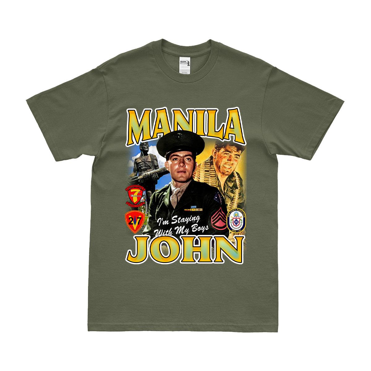 Manila' John Basilone WWII Commemorative USMC T-Shirt - Image 2