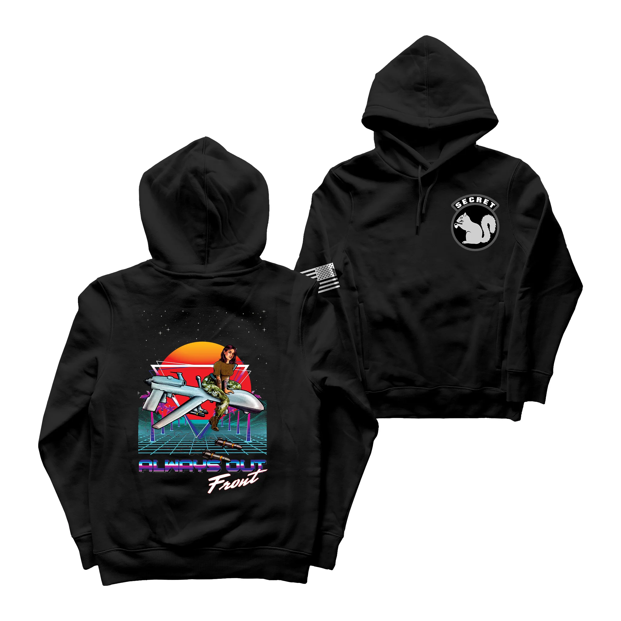Military Intel Pin-Up Girl Julia MQ-9 Reaper Drone Hoodie - Image 2