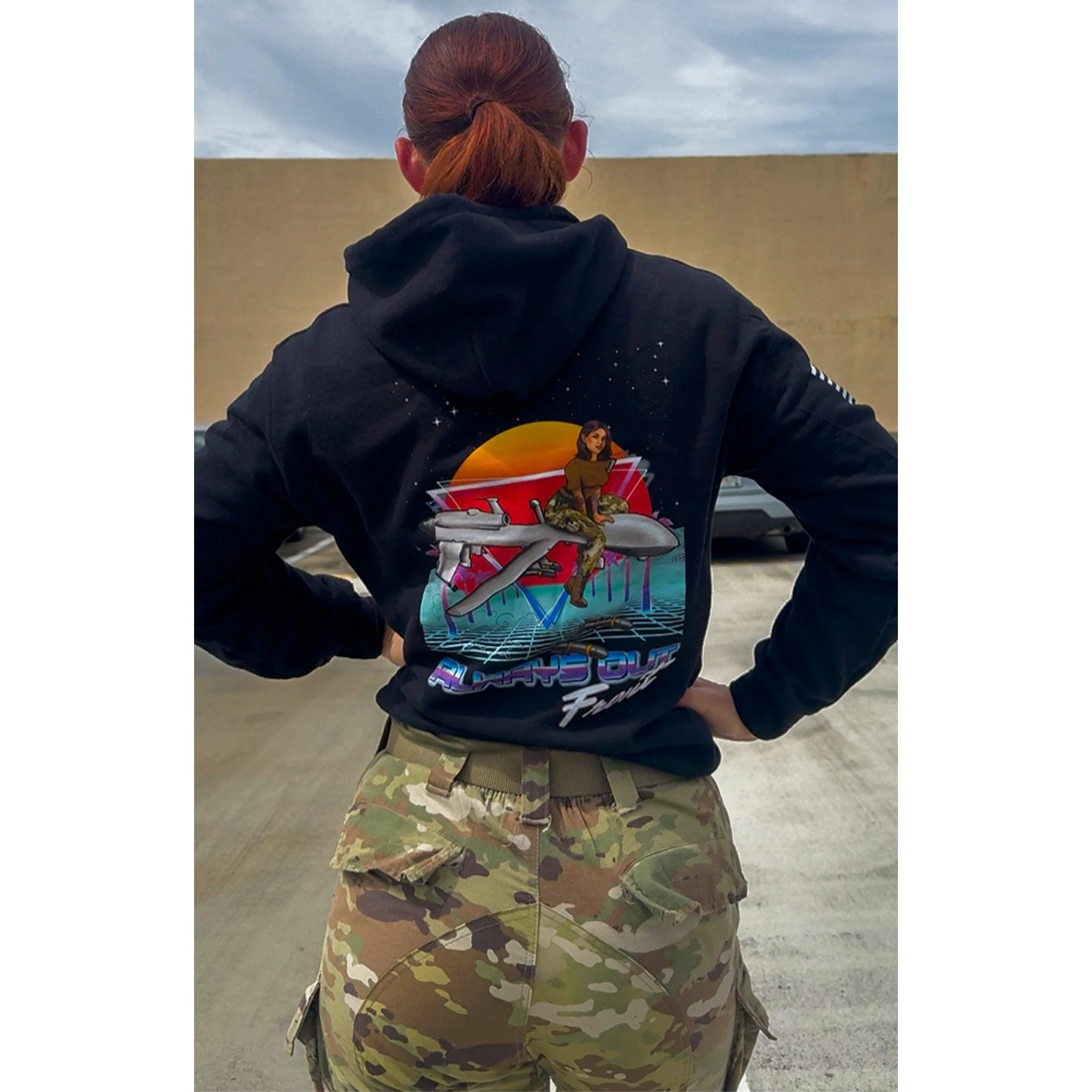 Military Intel Pin-Up Girl Julia MQ-9 Reaper Drone Hoodie - Image 3