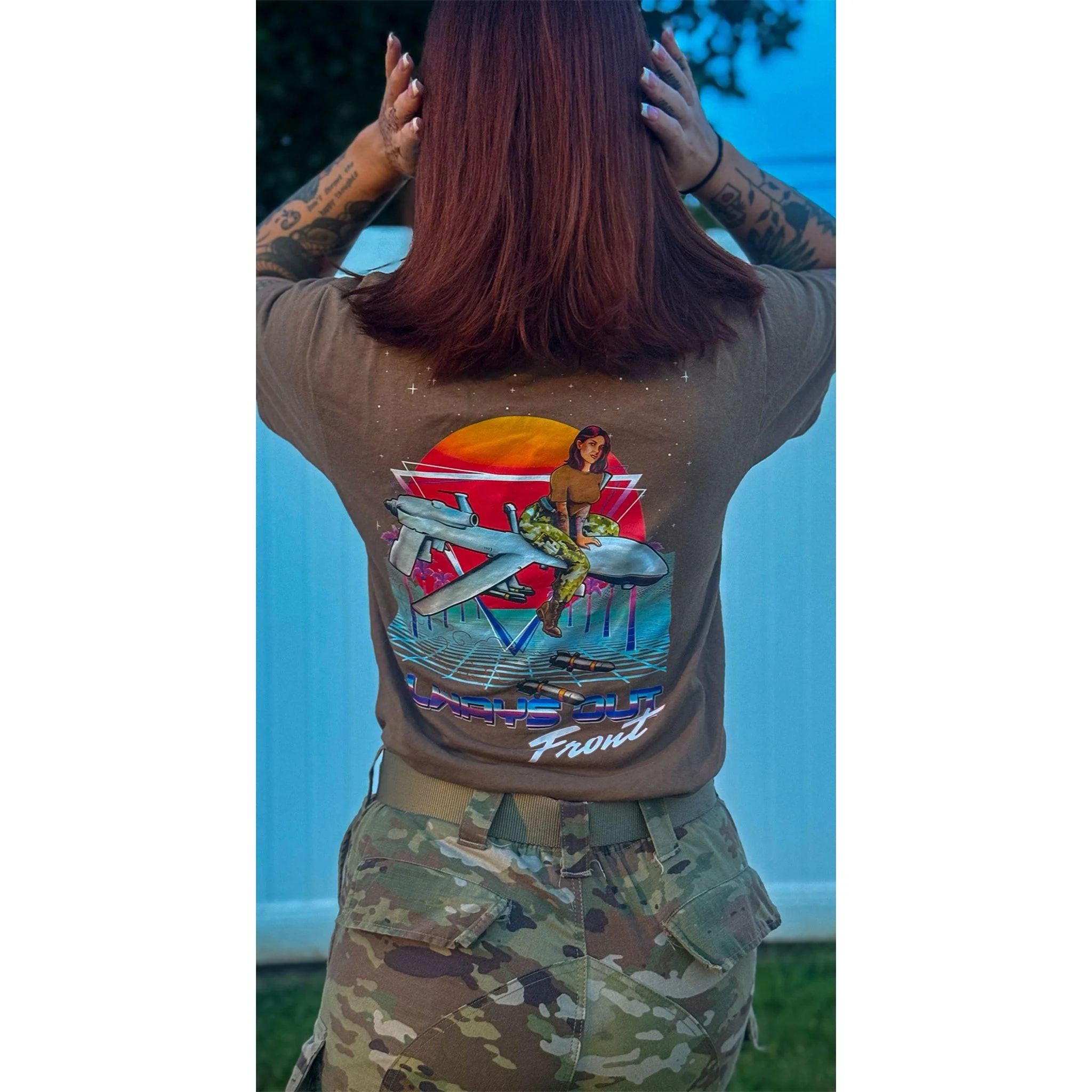 Military Intel Pin-Up Girl Julia MQ-9 Reaper Drone T-Shirt