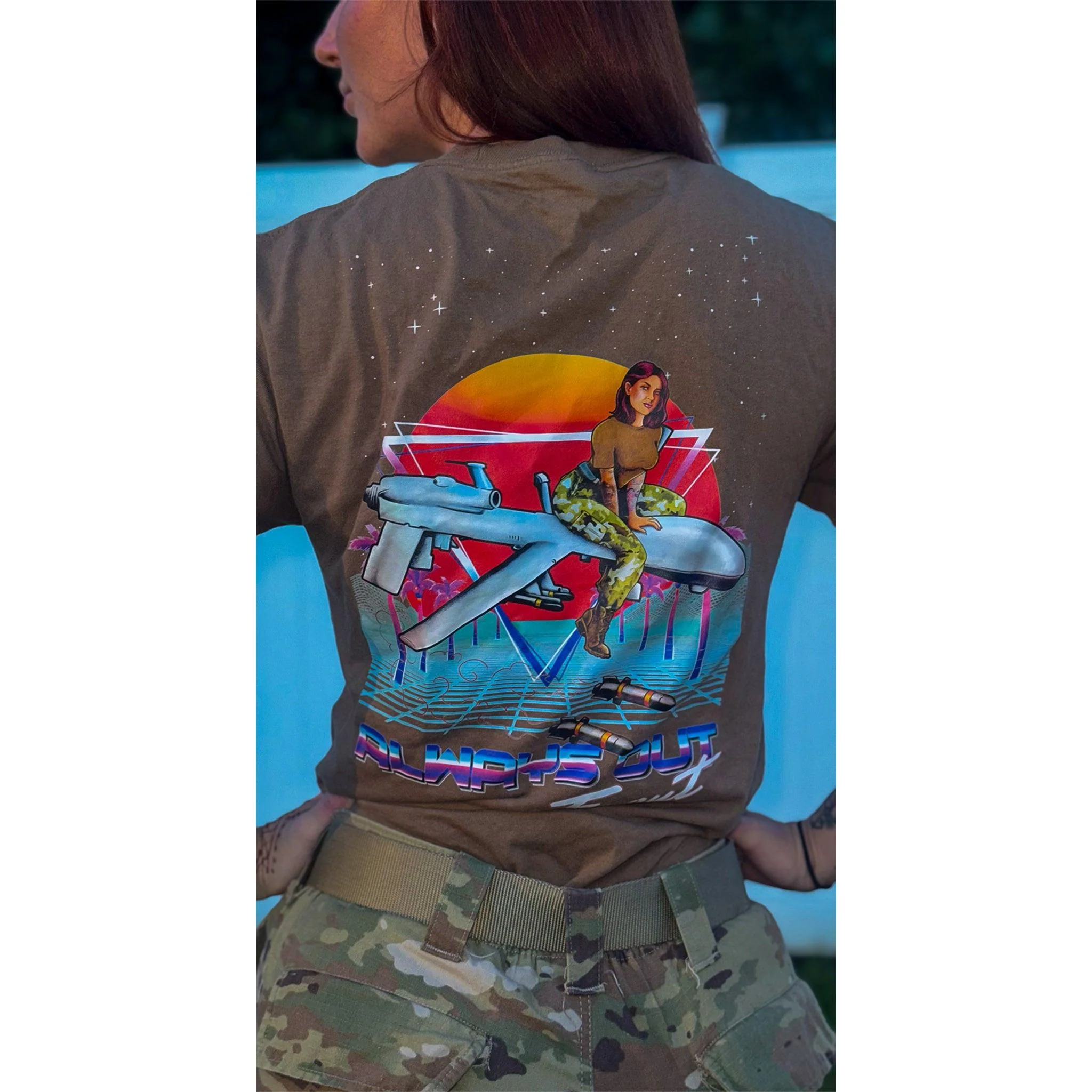 Military Intel Pin-Up Girl Julia MQ-9 Reaper Drone T-Shirt - Image 3