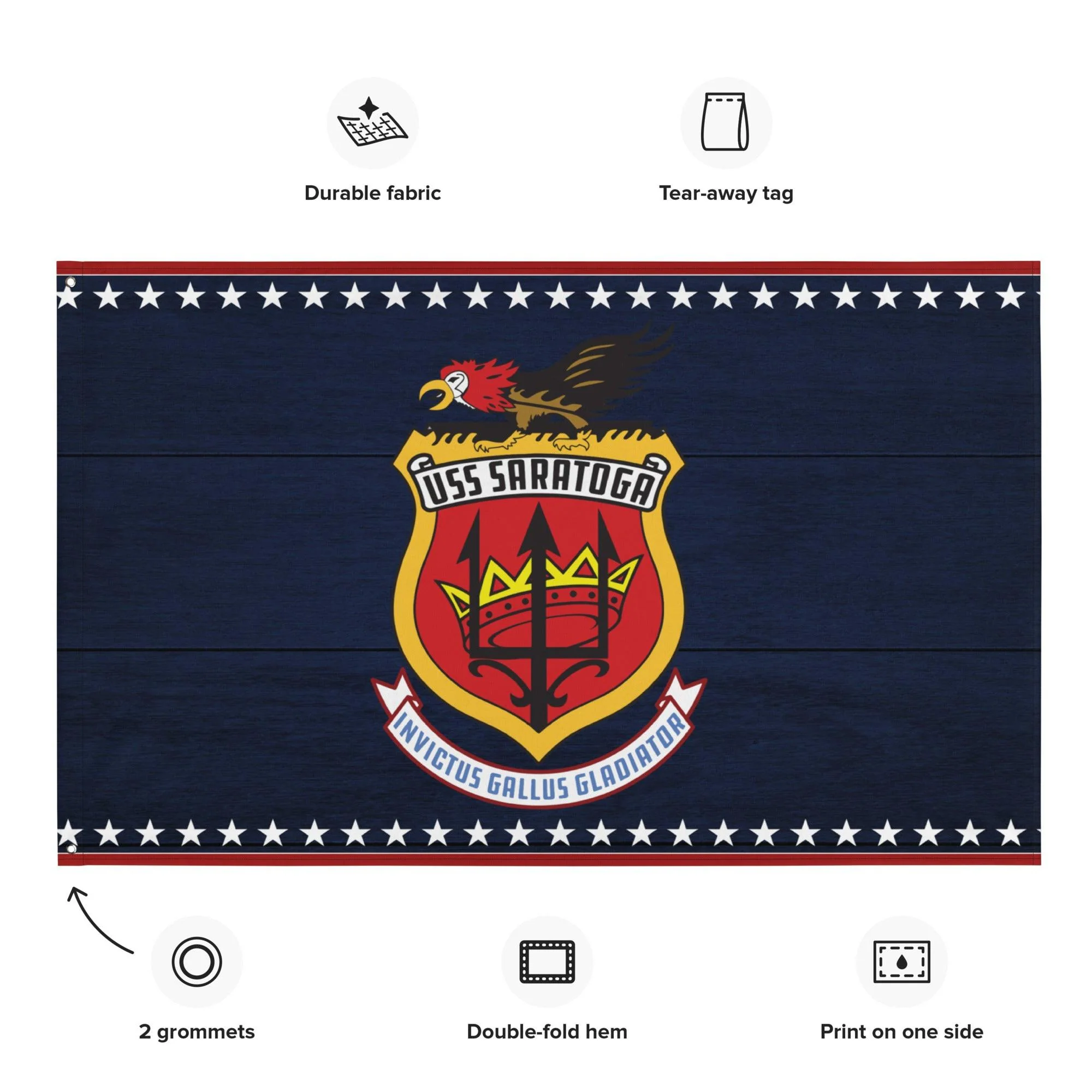 Patriotic USS Saratoga (CV-60) Aircraft Carrier Wall Flag - Image 2