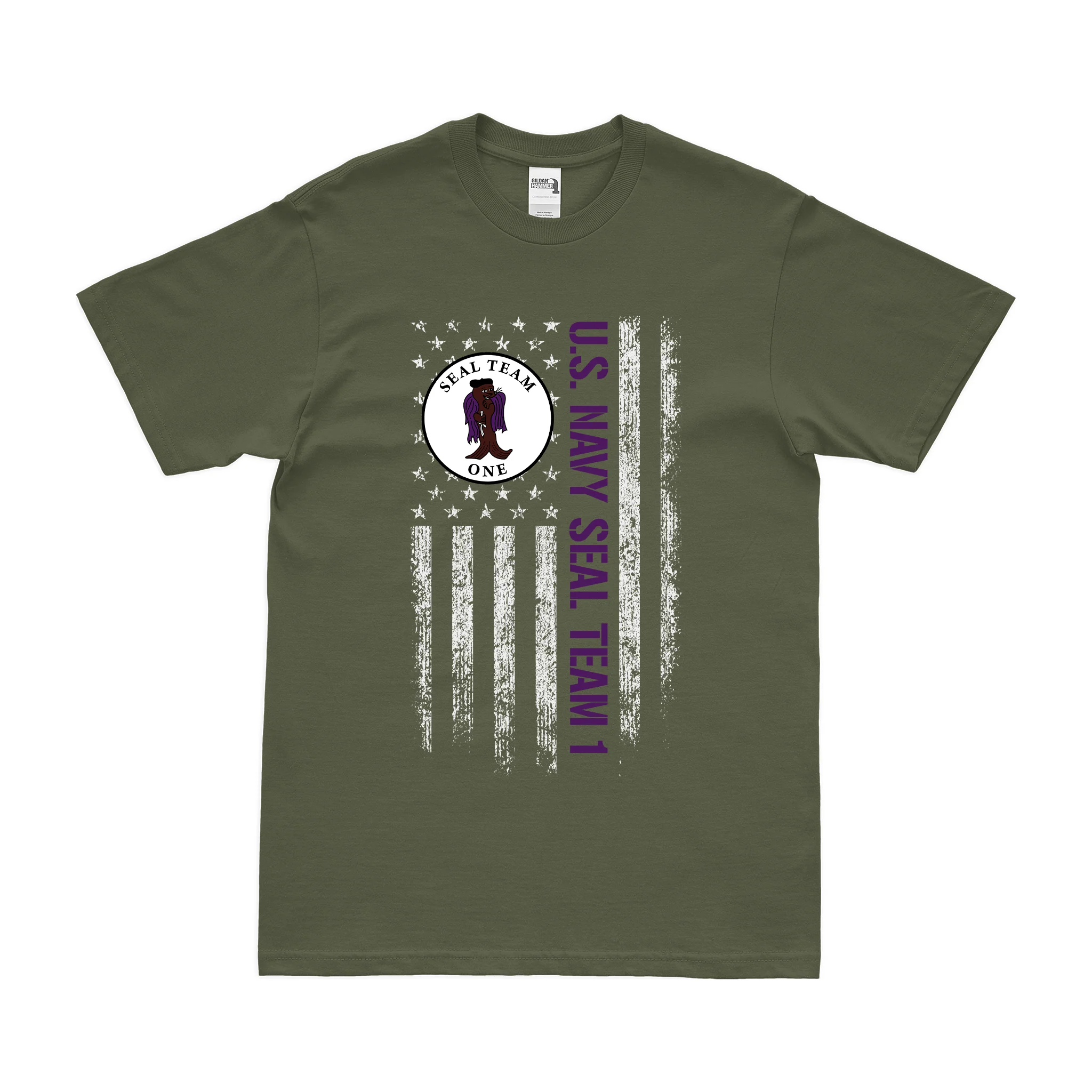 Patriotic U.S. Navy SEAL Team 1 American Flag T-Shirt - Image 2