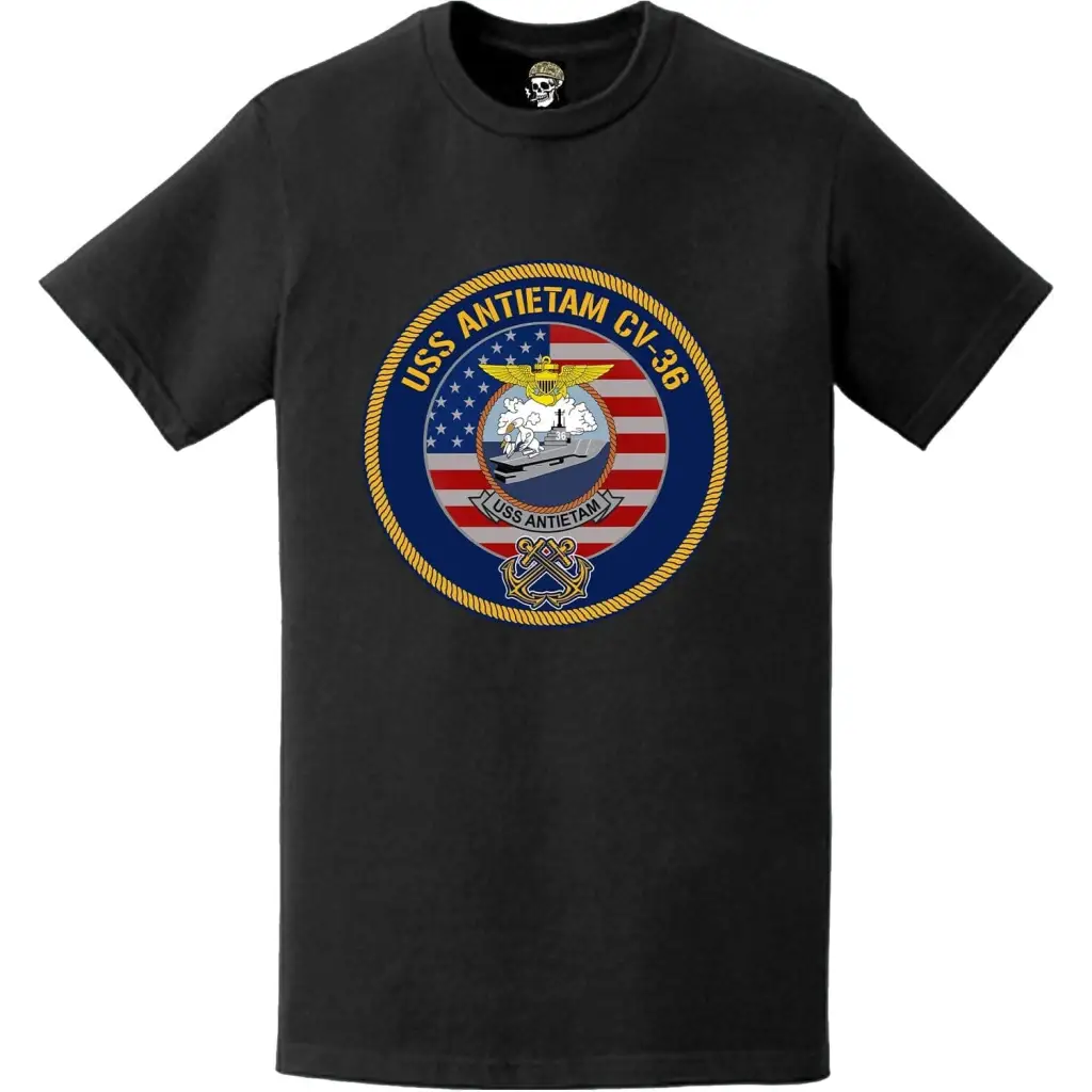 Patriotic USS Antietam (CV-36) American Flag Crest T-Shirt