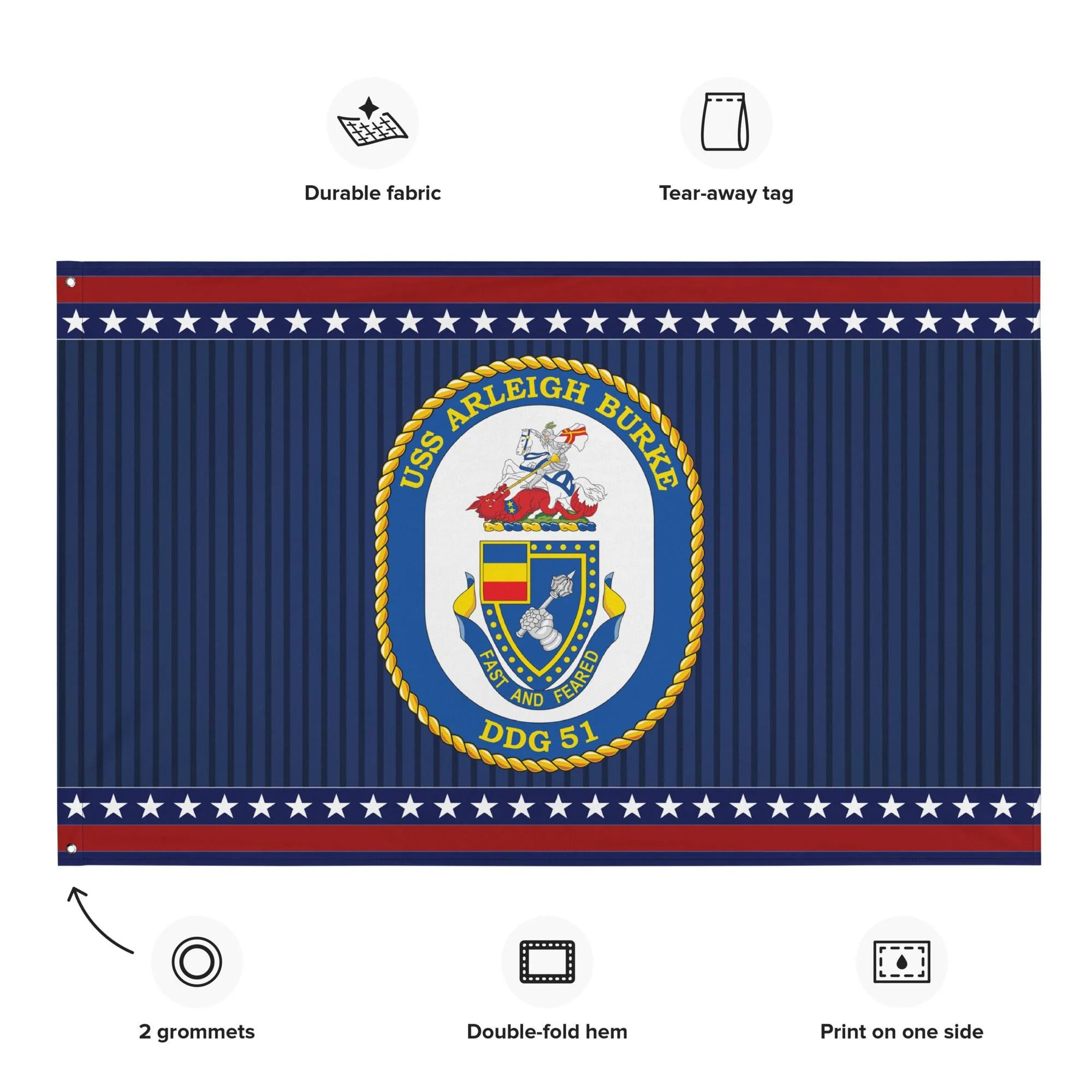 Patriotic USS Arleigh Burke (DDG-51) Ship's Crest Wall FlagFlag - Image 2