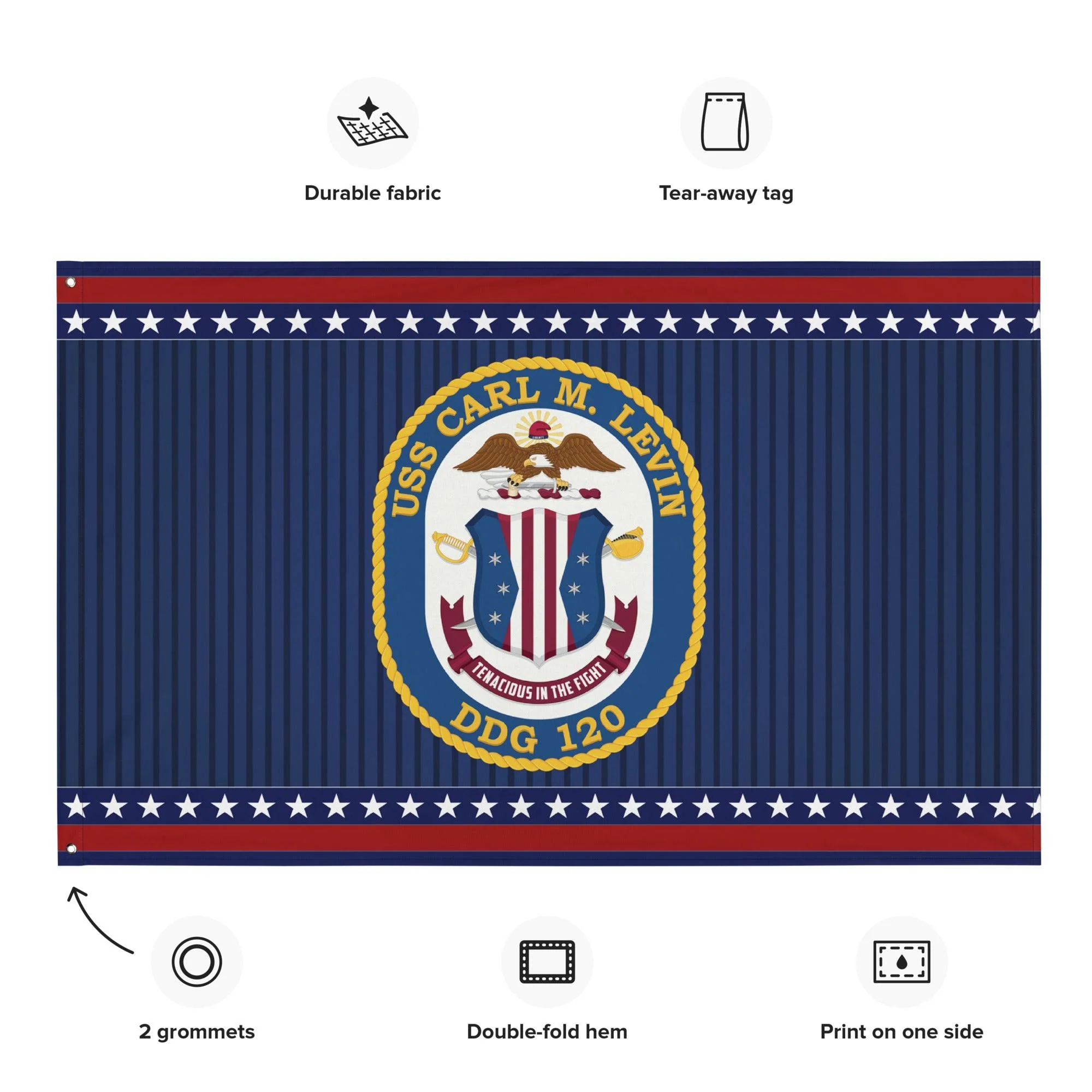 Patriotic USS Carl M. Levin (DDG-120) Ship's Crest Wall Flag - Image 2