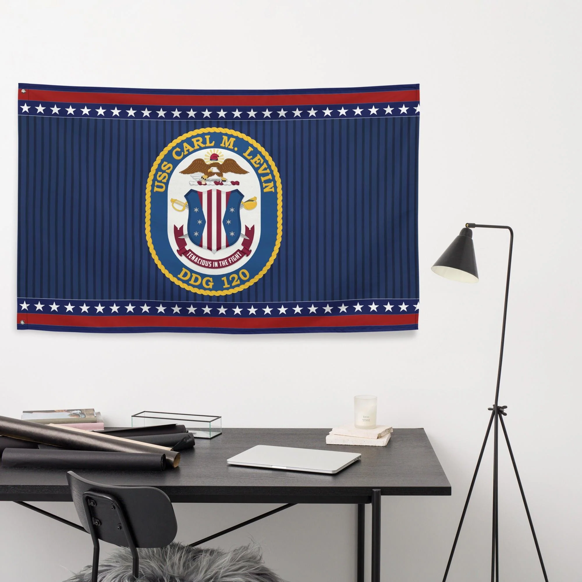 Patriotic USS Carl M. Levin (DDG-120) Ship's Crest Wall Flag - Image 3