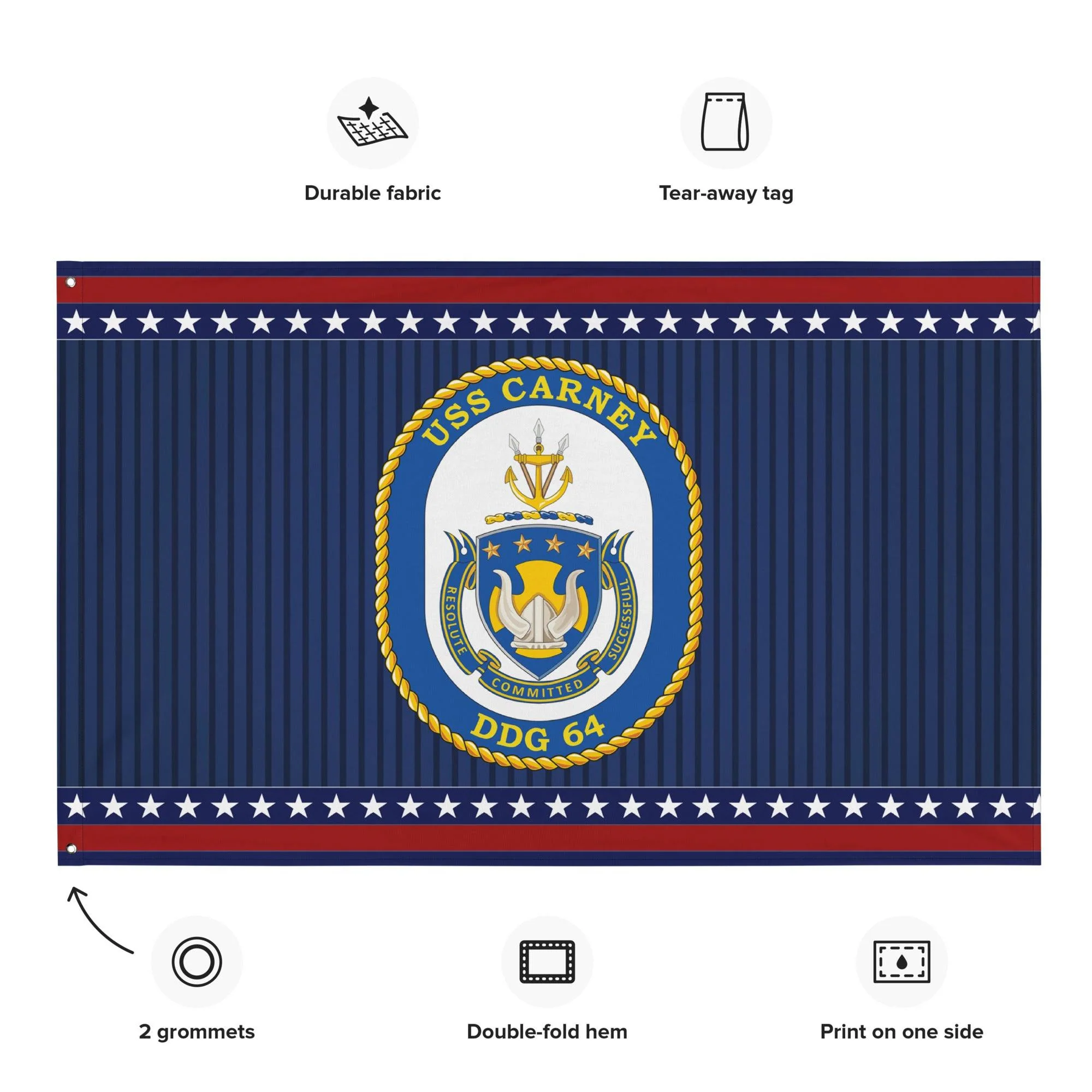 Patriotic USS Carney (DDG-64) Ship's Crest Wall Flag - Image 2