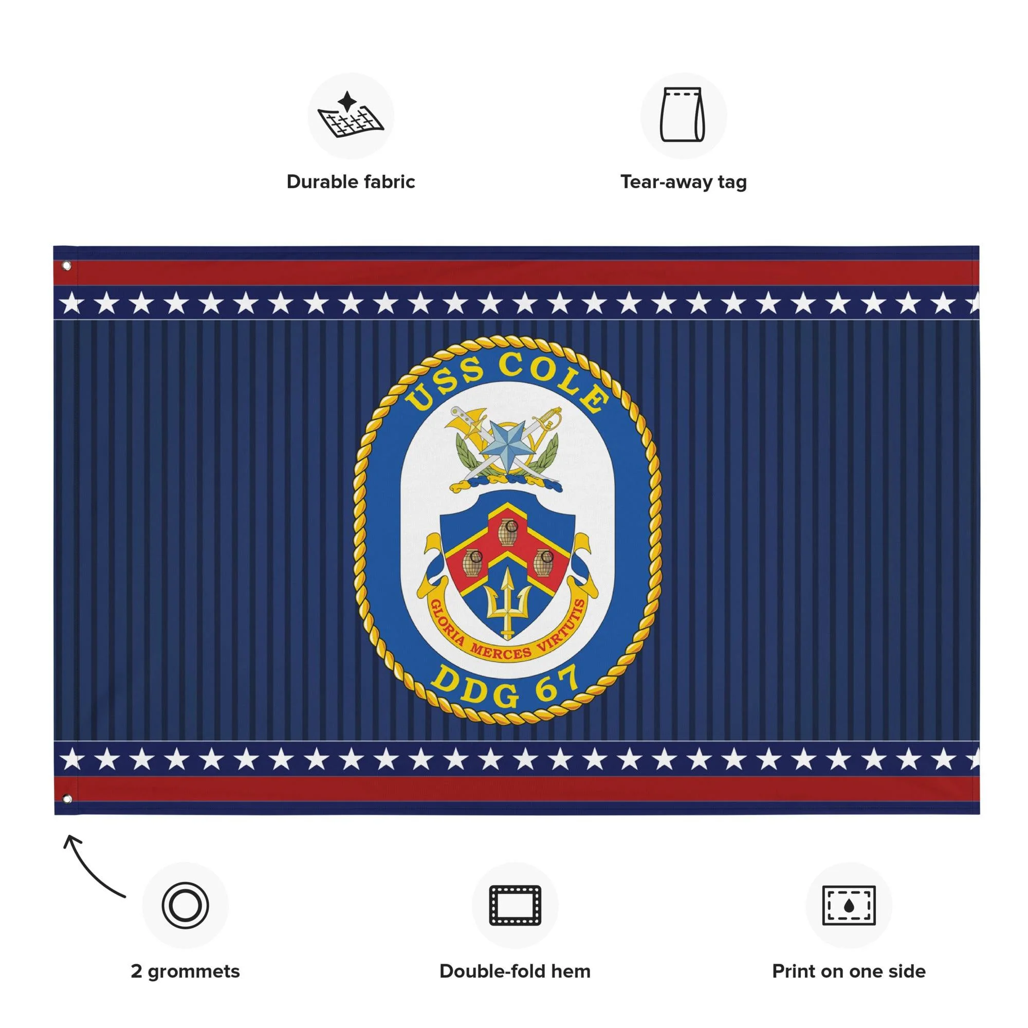Patriotic USS Cole (DDG-67) Ship's Crest Wall Flag - Image 2