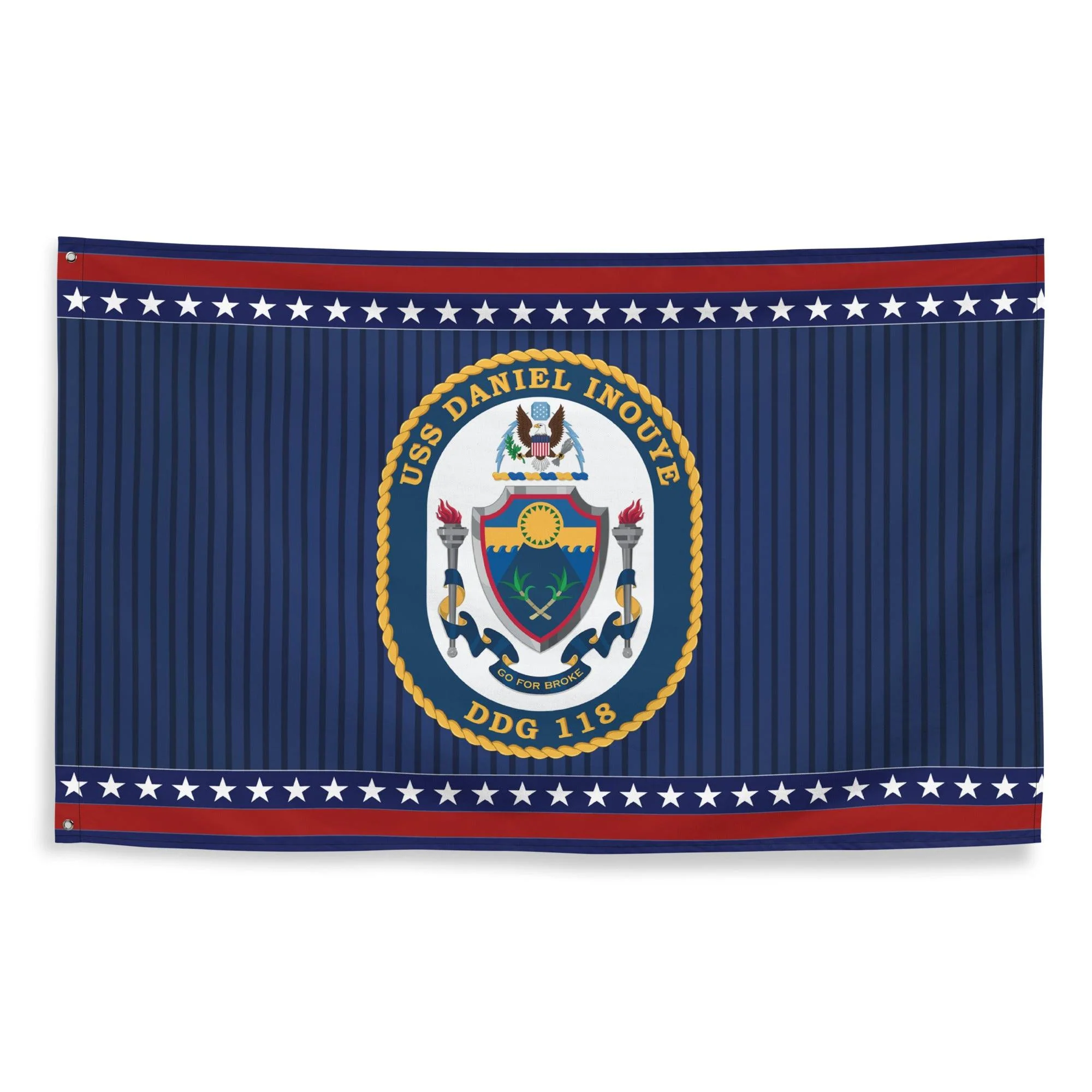 Patriotic USS Daniel Inouye (DDG-118) Ship's Crest Wall Flag - Image 4