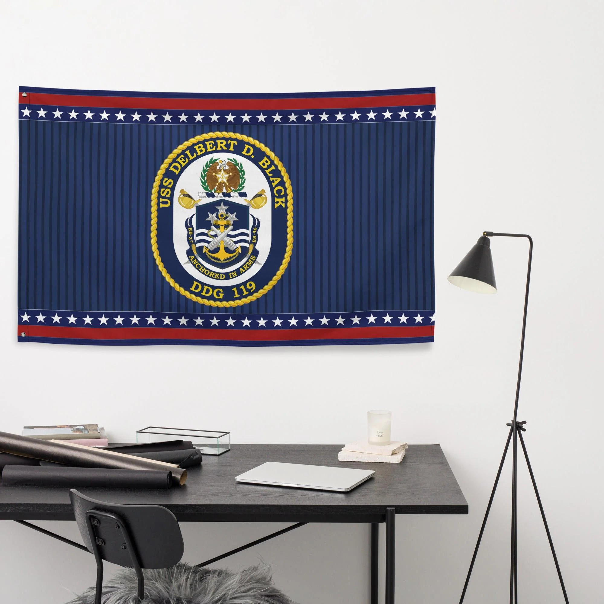 Patriotic USS Delbert D. Black (DDG-119) Ship's Crest Wall Flag - Image 3