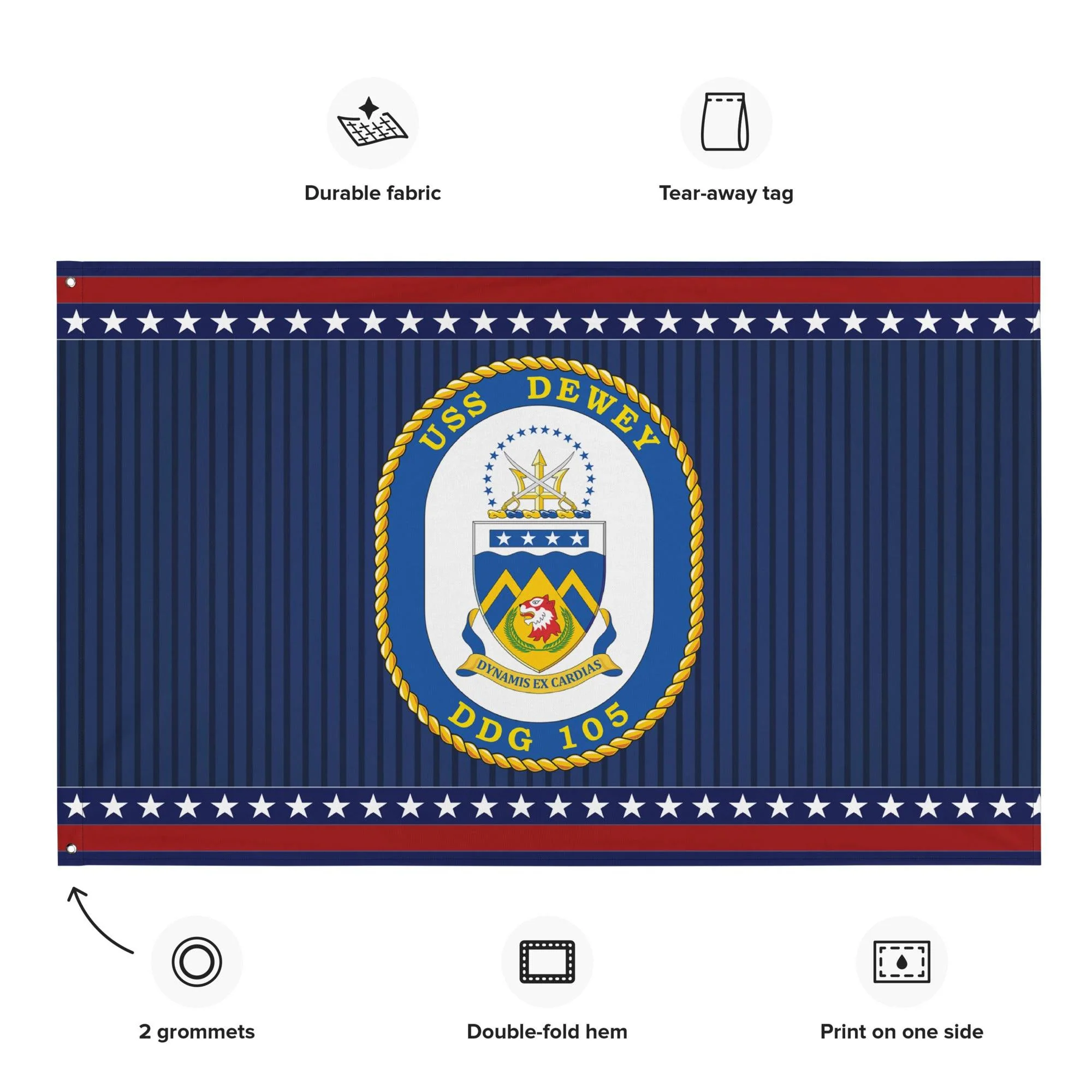 Patriotic USS Dewey (DDG-105) Ship's Crest Wall Flag - Image 2