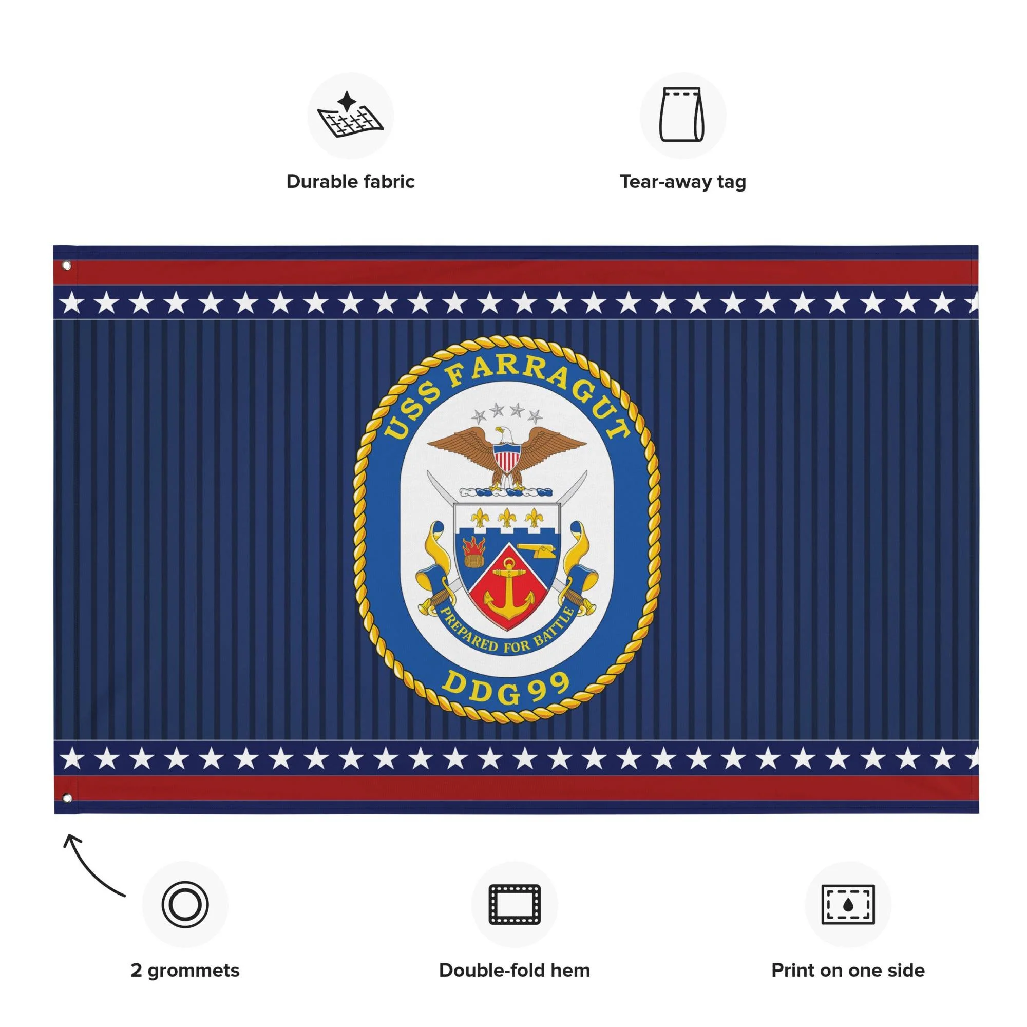 Patriotic USS Farragut (DDG-99) Ship's Crest Wall Flag - Image 2