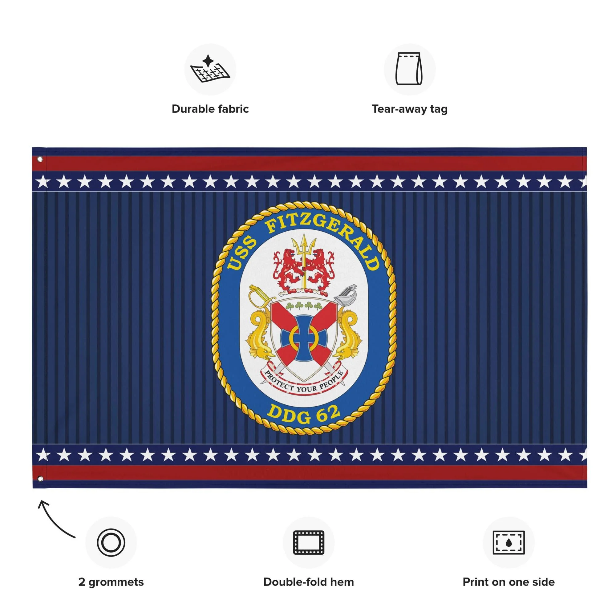 Patriotic USS Fitzgerald (DDG-62) Ship's Crest Wall Flag - Image 2