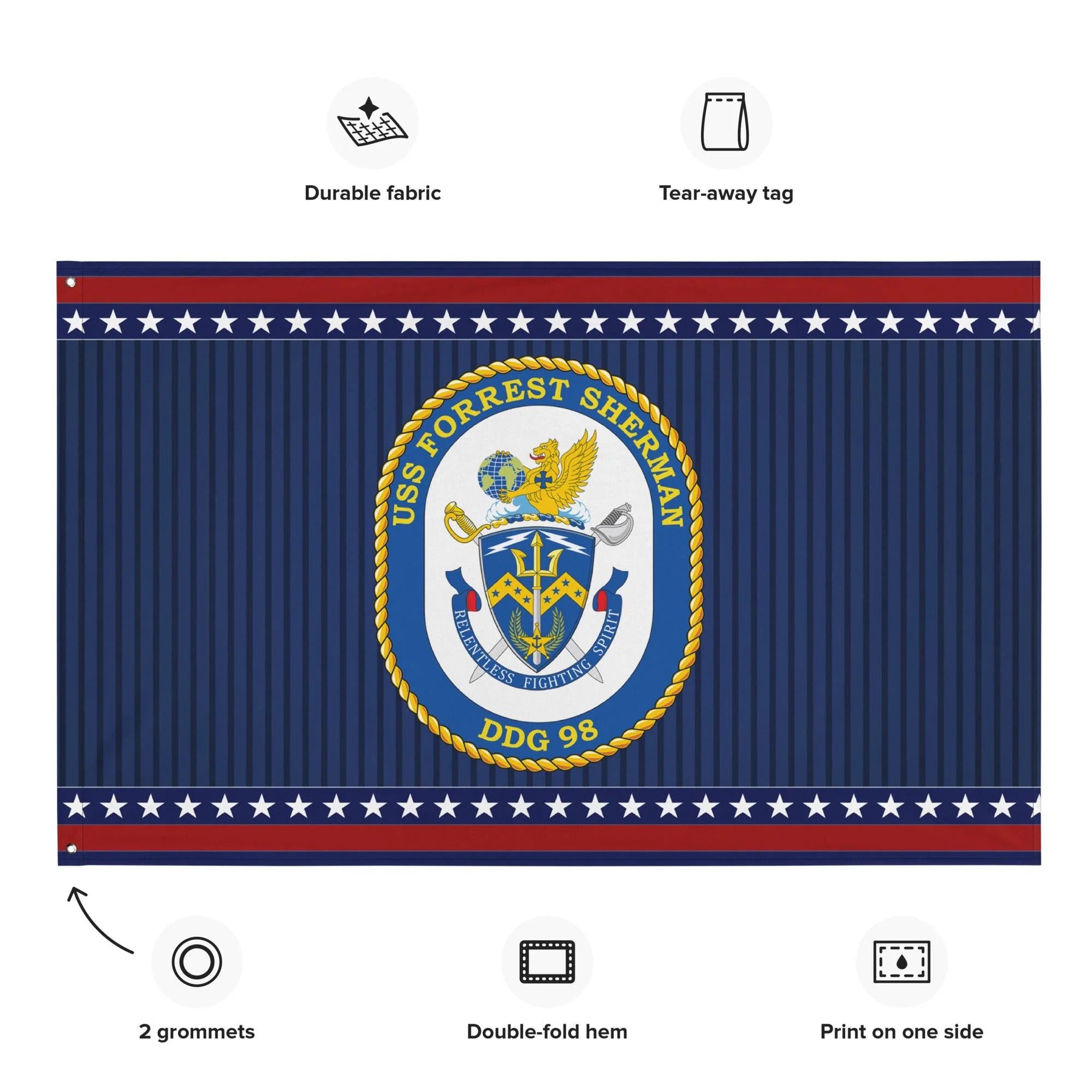 Patriotic USS Forrest Sherman (DDG-98) Ship's Crest Wall Flag - Image 2