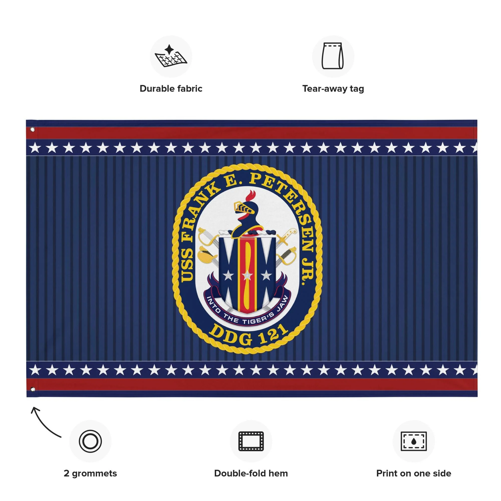 Patriotic USS Frank E. Peterson (DDG-121) Ship's Crest Wall Flag - Image 2