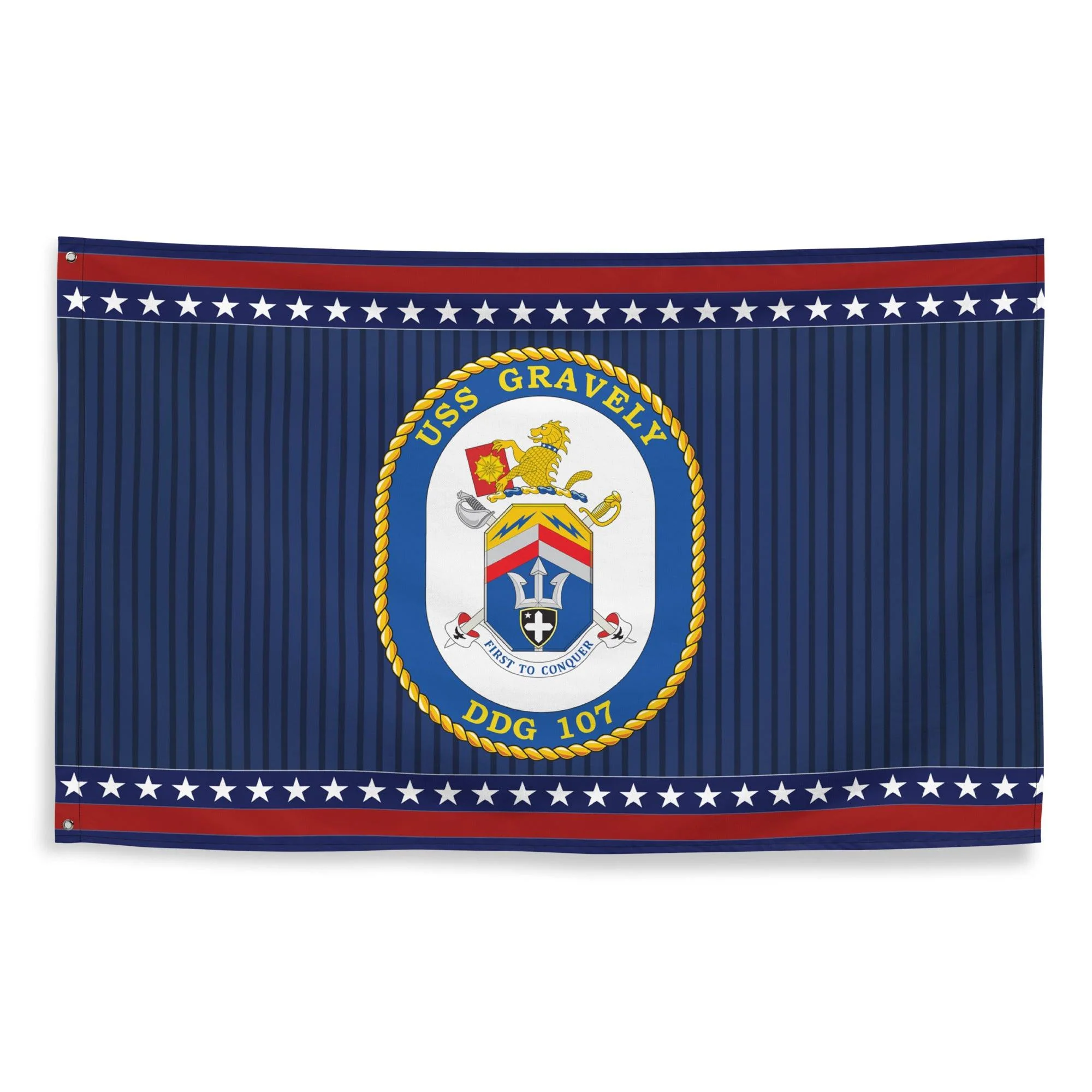 Patriotic USS Gravely (DDG-107) Ship's Crest Wall Flag - Image 4