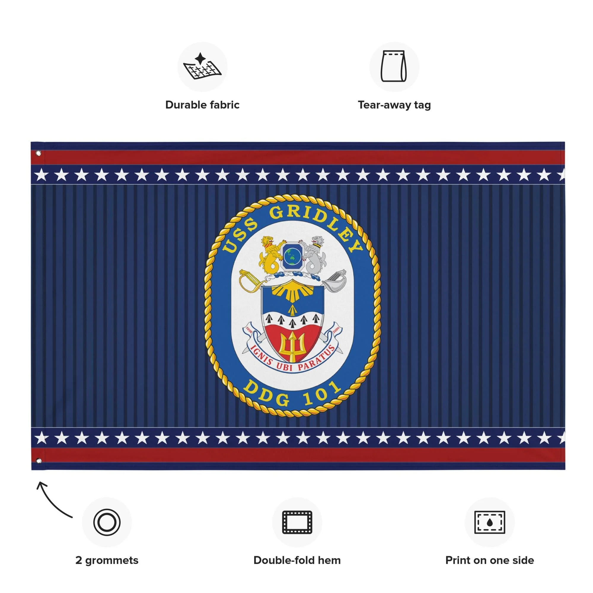 Patriotic USS Gridley (DDG-101) Ship's Crest Wall Flag - Image 2