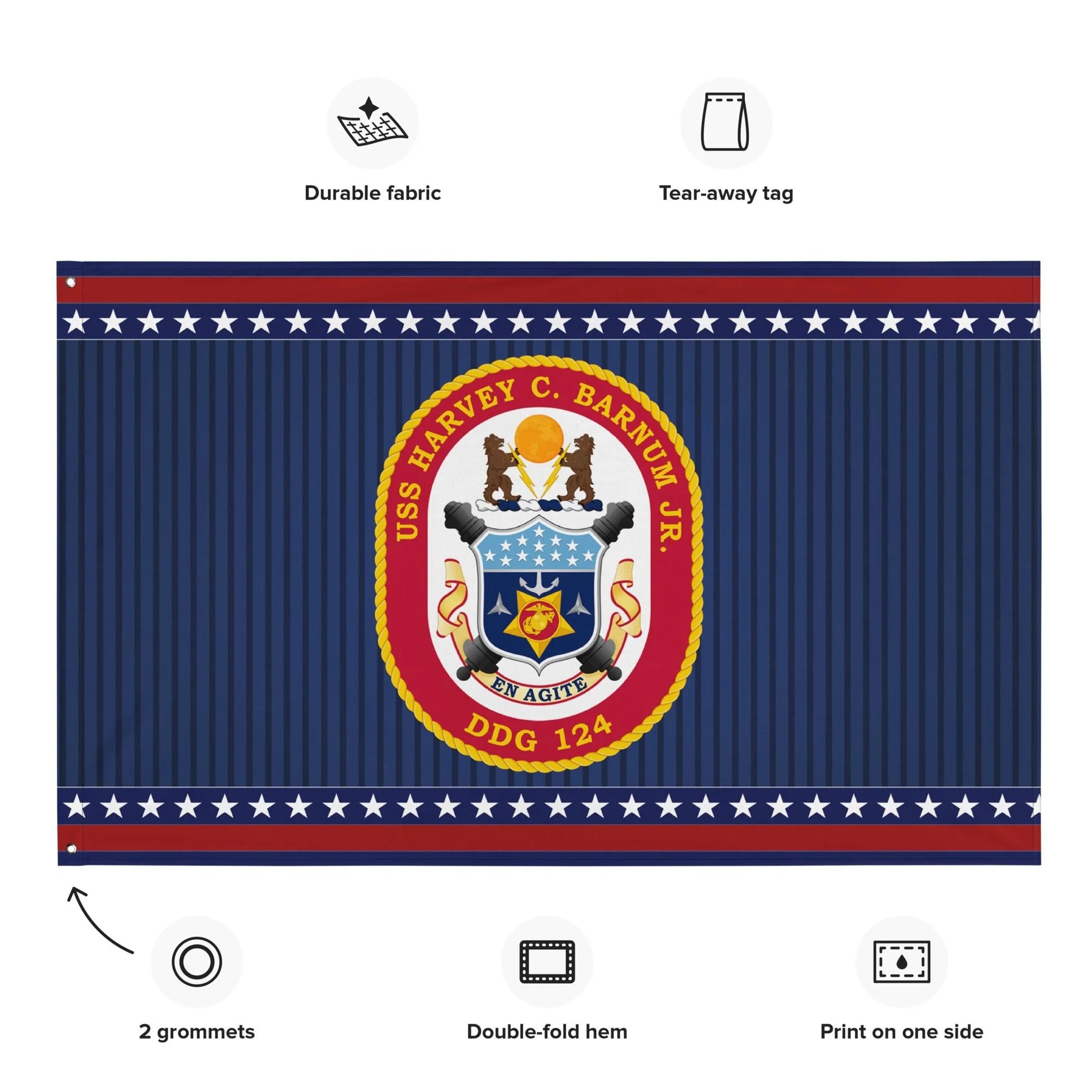 Patriotic USS Harvey C. Barnum (DDG-124) Ship's Crest Wall Flag - Image 2