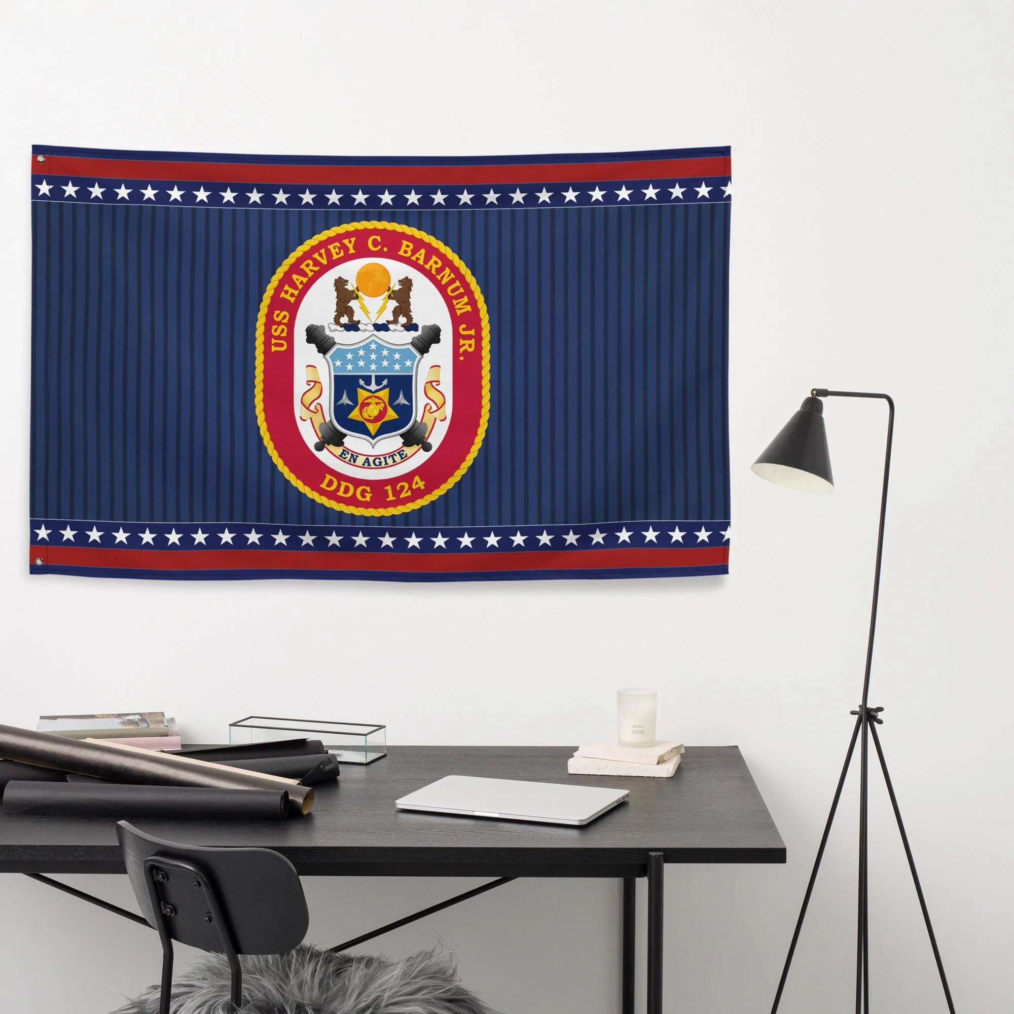 Patriotic USS Harvey C. Barnum (DDG-124) Ship's Crest Wall Flag - Image 3