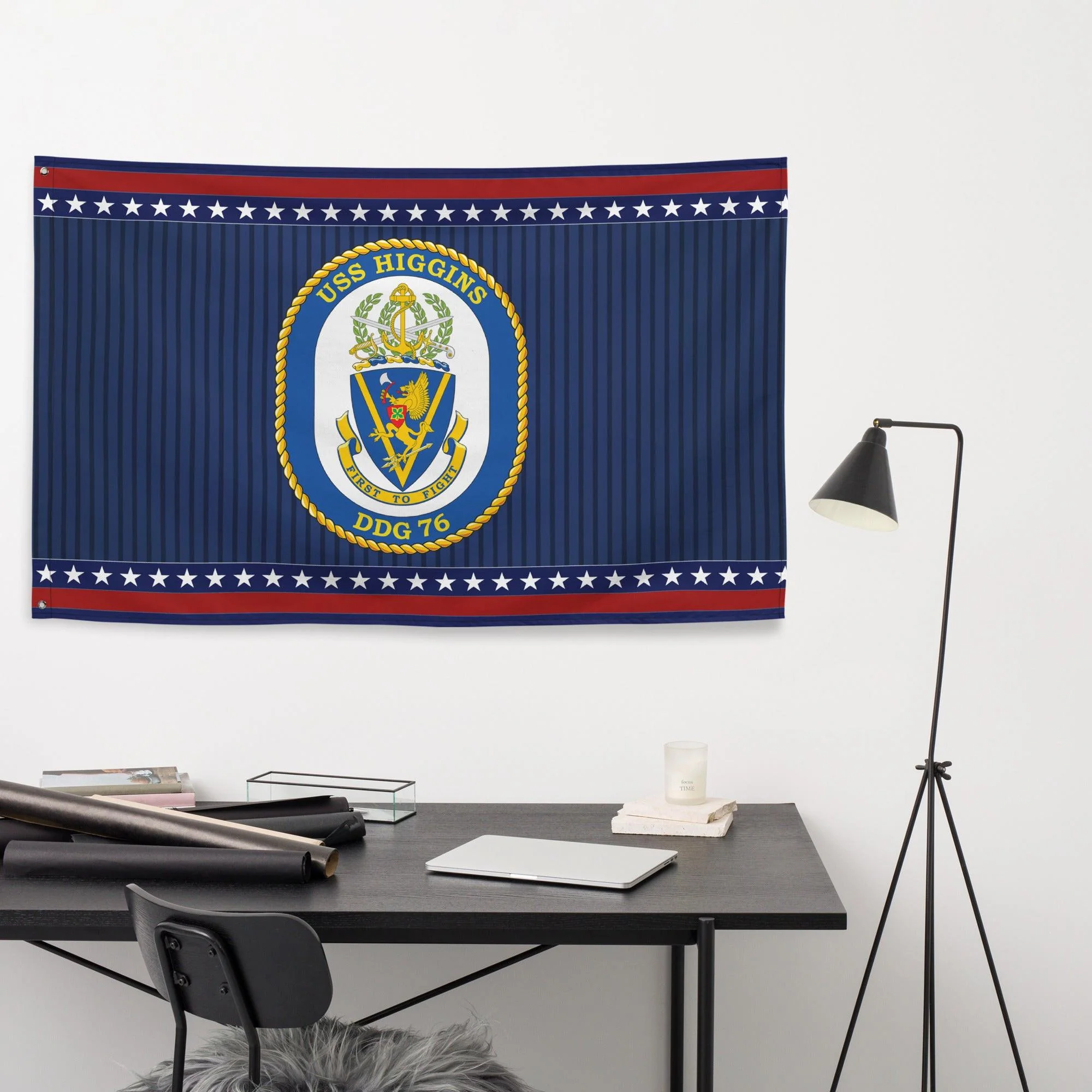 Patriotic USS Higgins (DDG-76) Ship's Crest Wall Flag - Image 3
